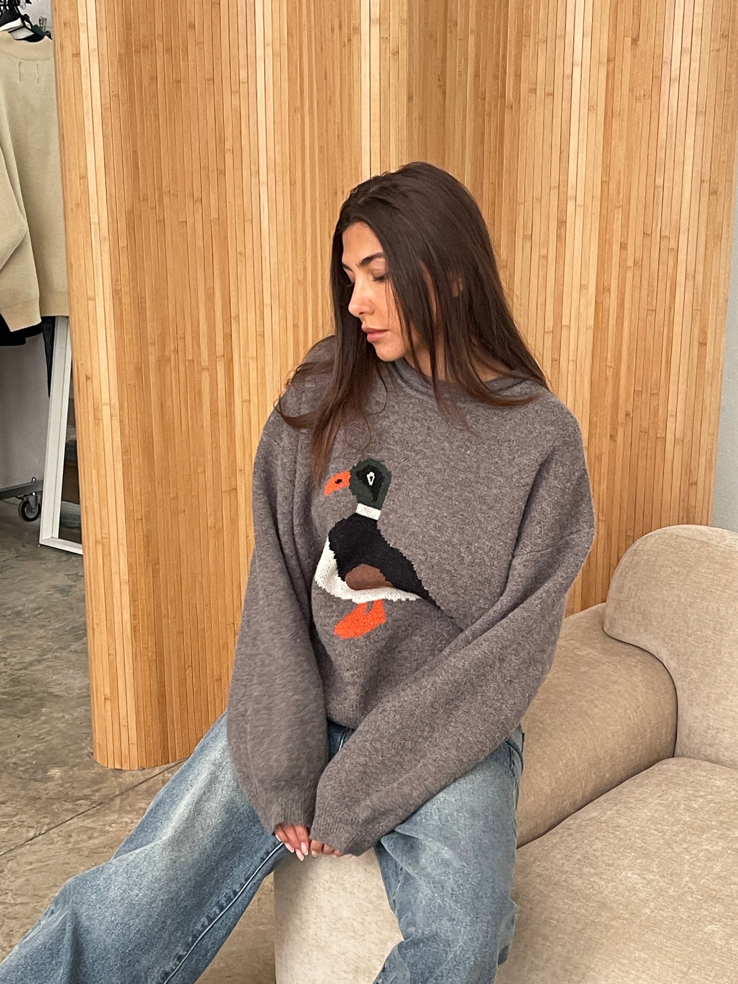 Roll Neck Duck Knit Grey