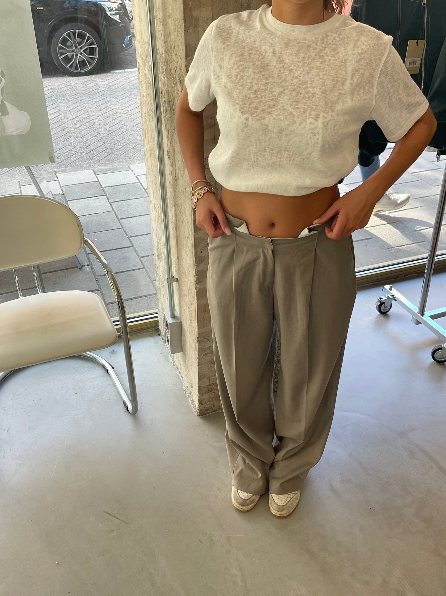 Front Pleated Pants Soft Grey