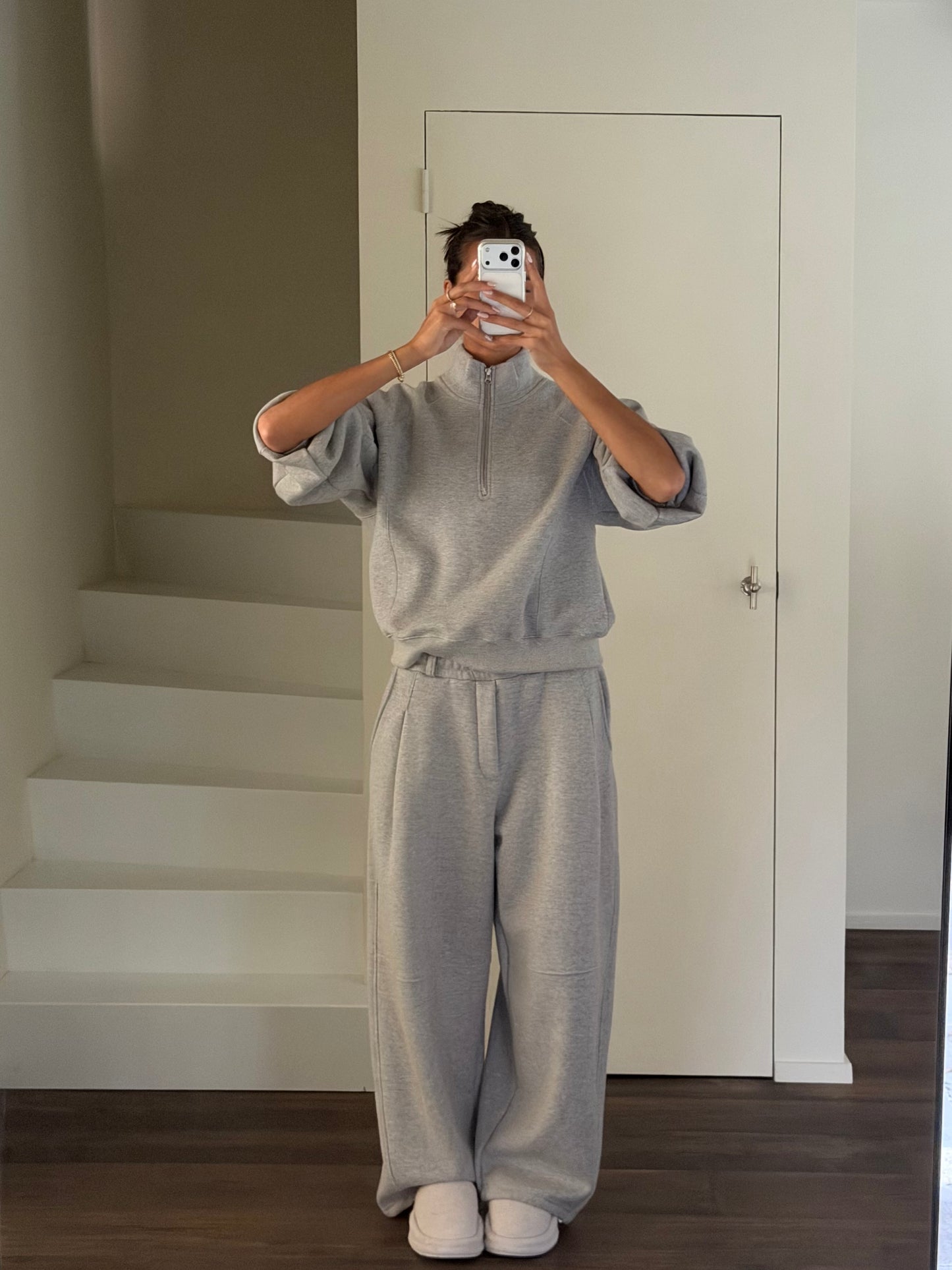 Fleeced Barrel Fit Jogger Pants Grey