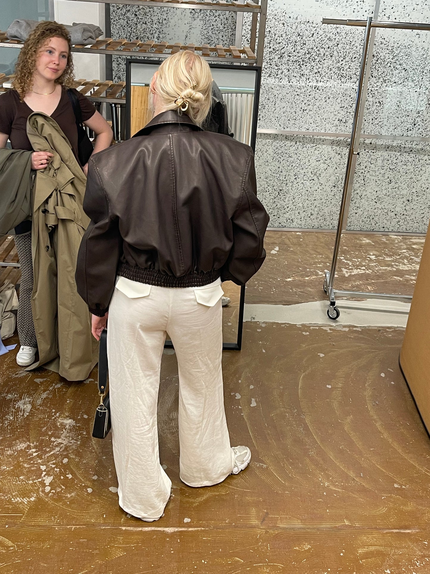 Oversized Cropped Faux Leather Jacket Brown