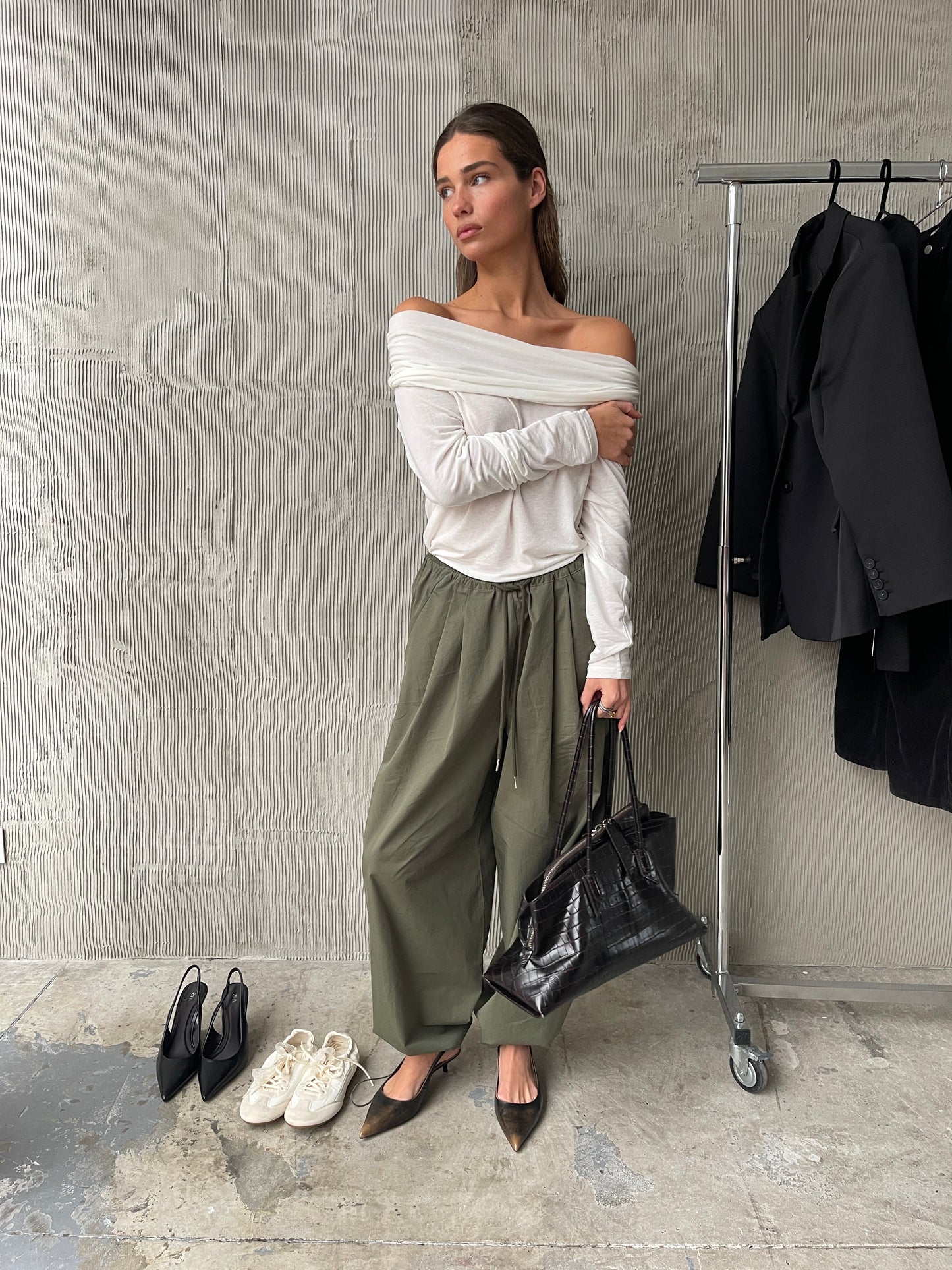 Loose Fit Drawstring Pants Khaki