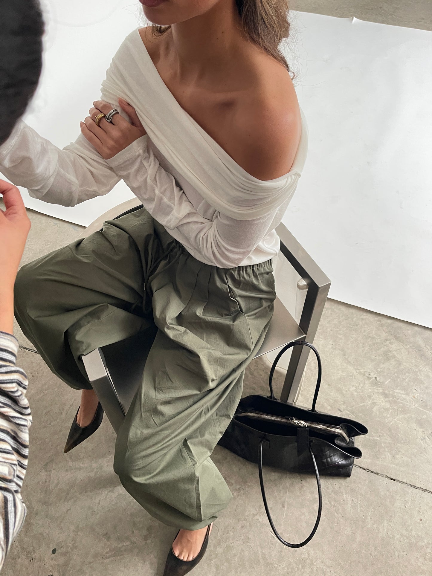 Semi Sheer Off Shoulder Long Sleeve Top White