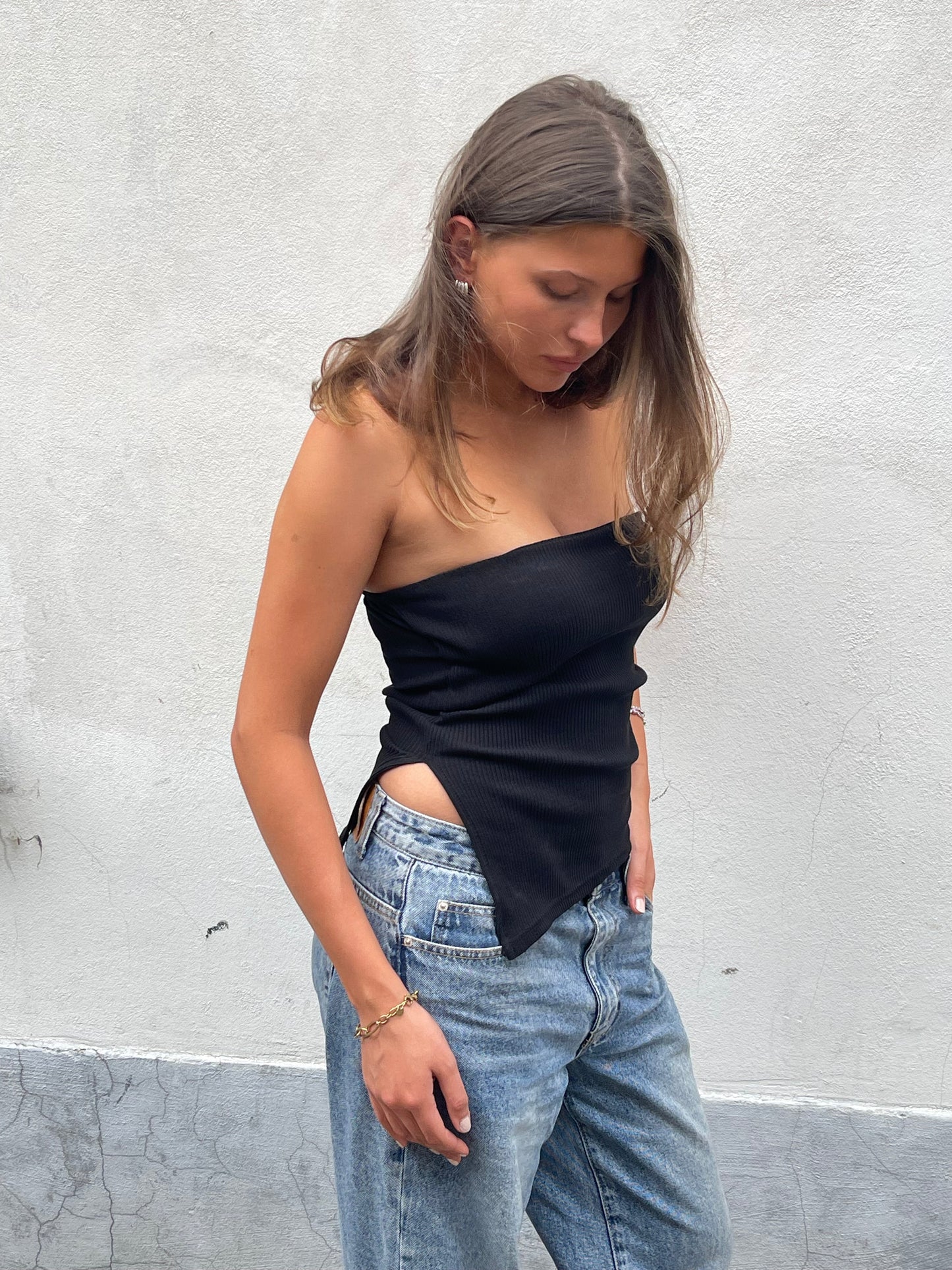Bandeau Ribbed Top Black