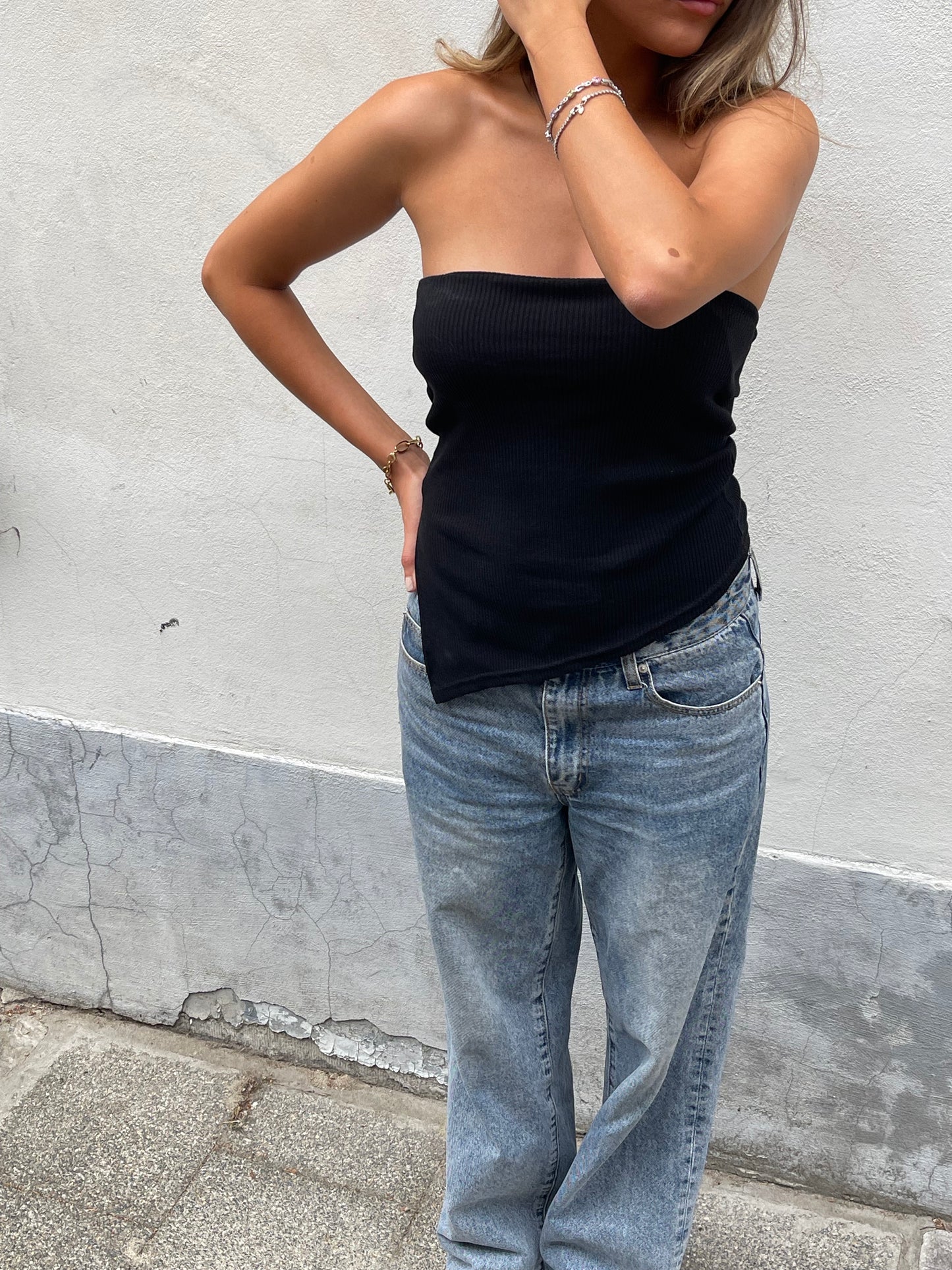Bandeau Ribbed Top Black