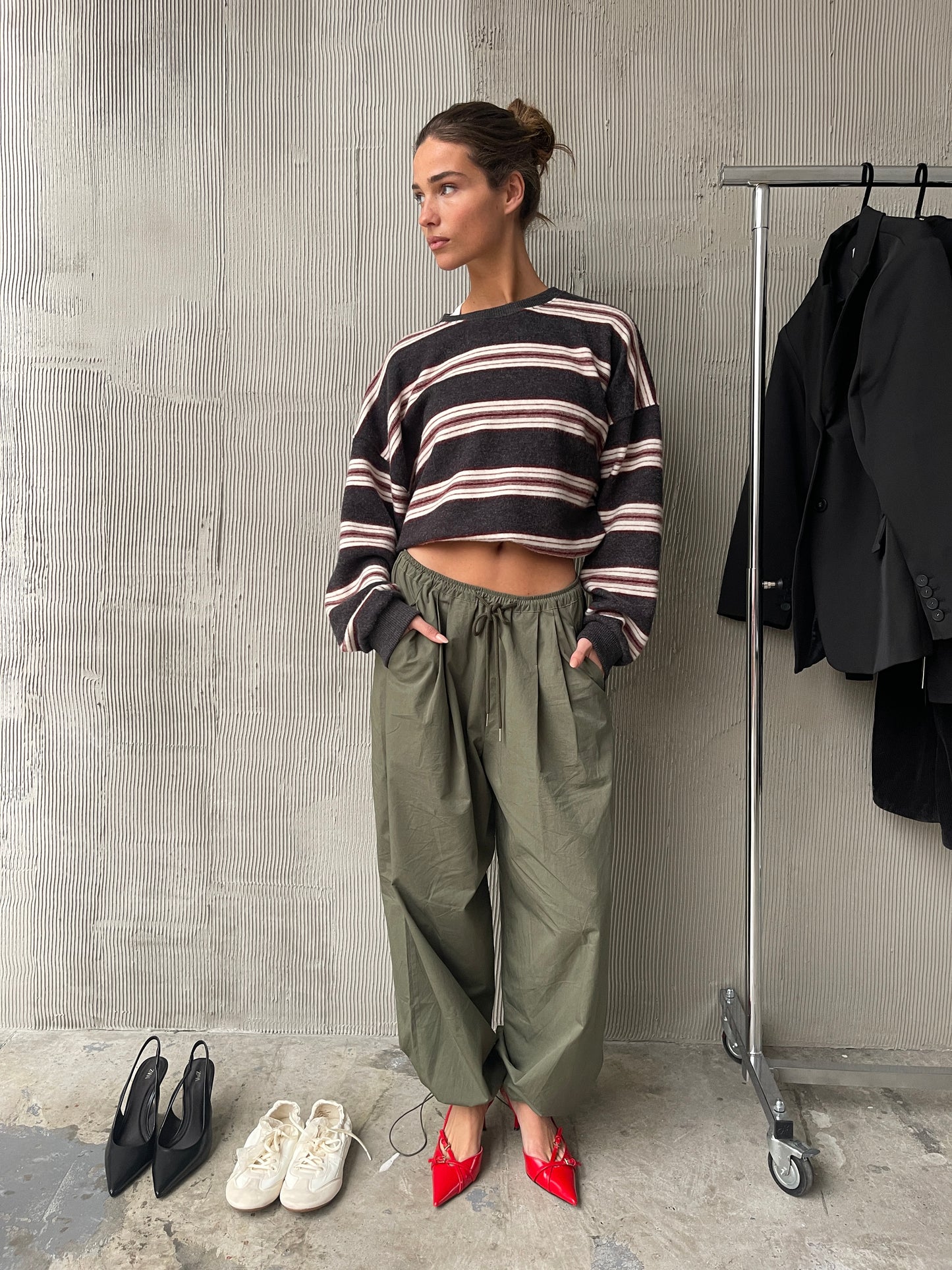 Oversized Striped Sweater Charcoal