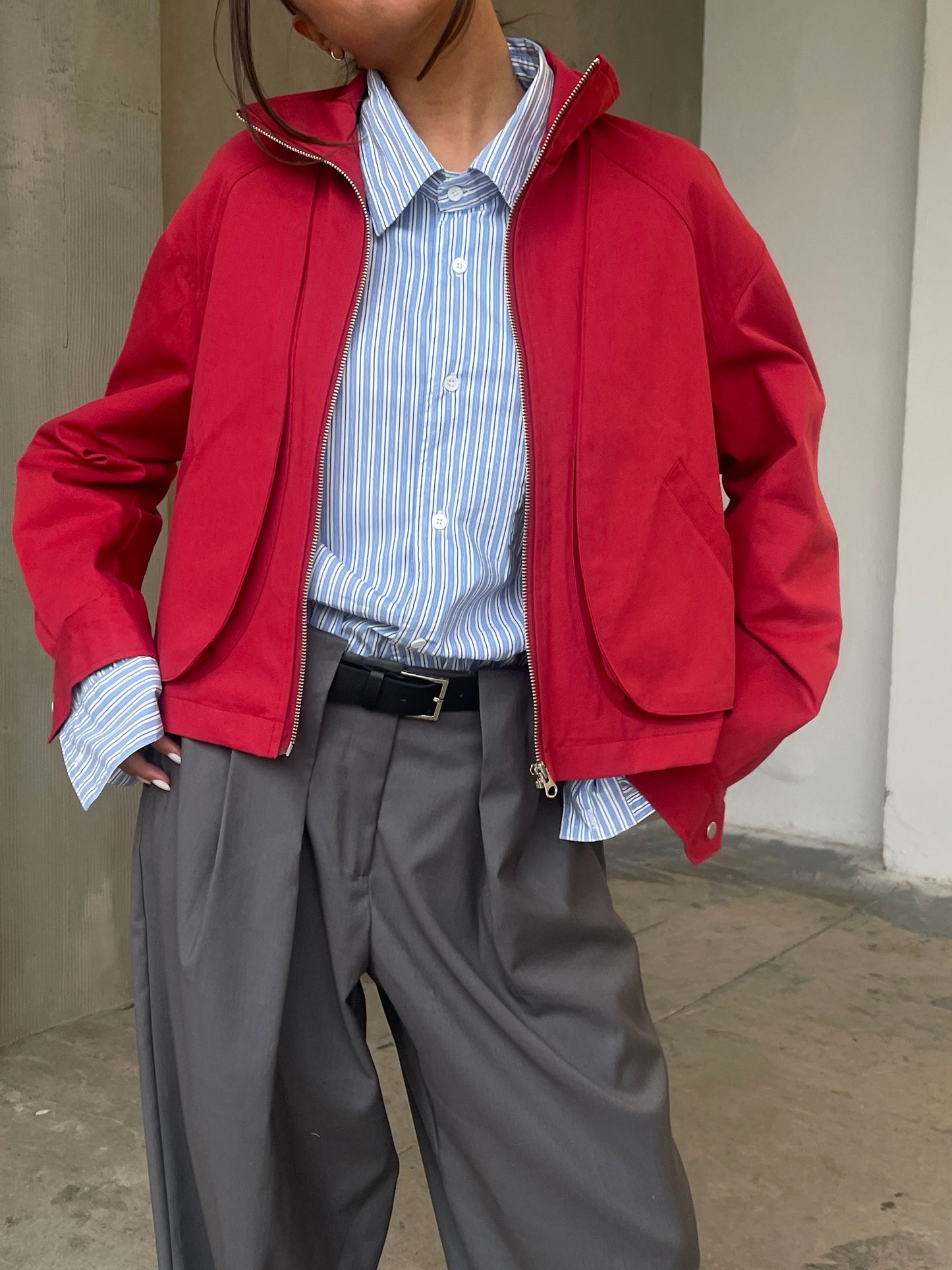 Collared Bomber Jacket Red