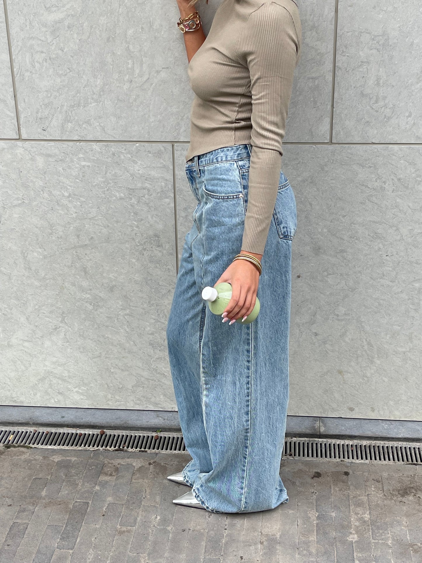 Flared Seam Detail Jeans Light Blue