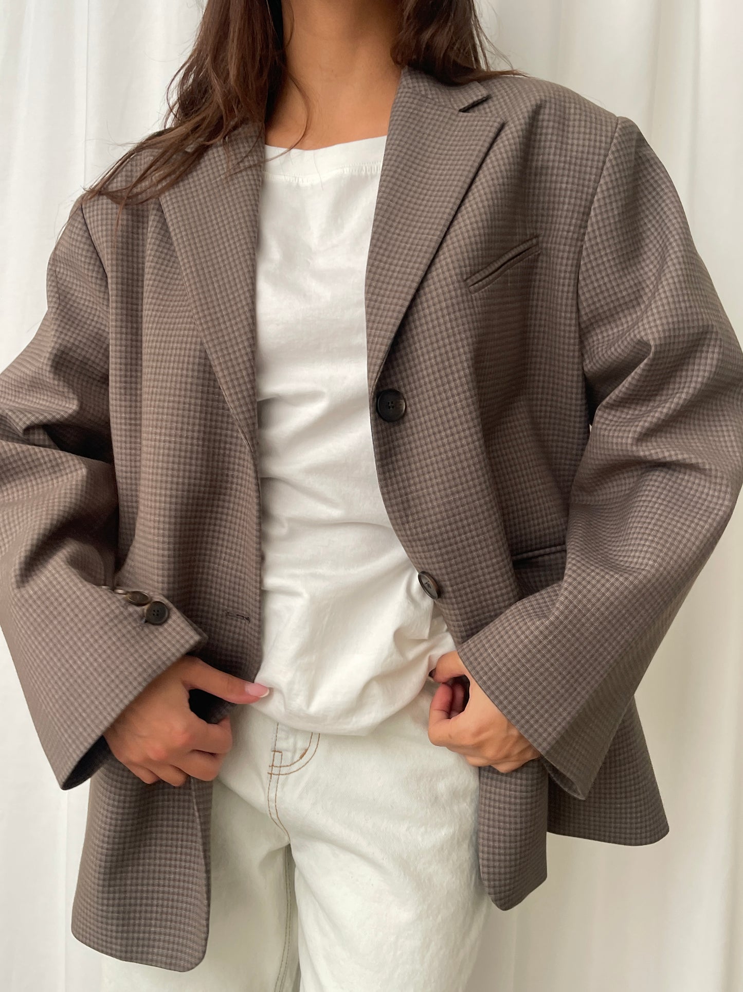 Oversized Checked Blazer Espresso