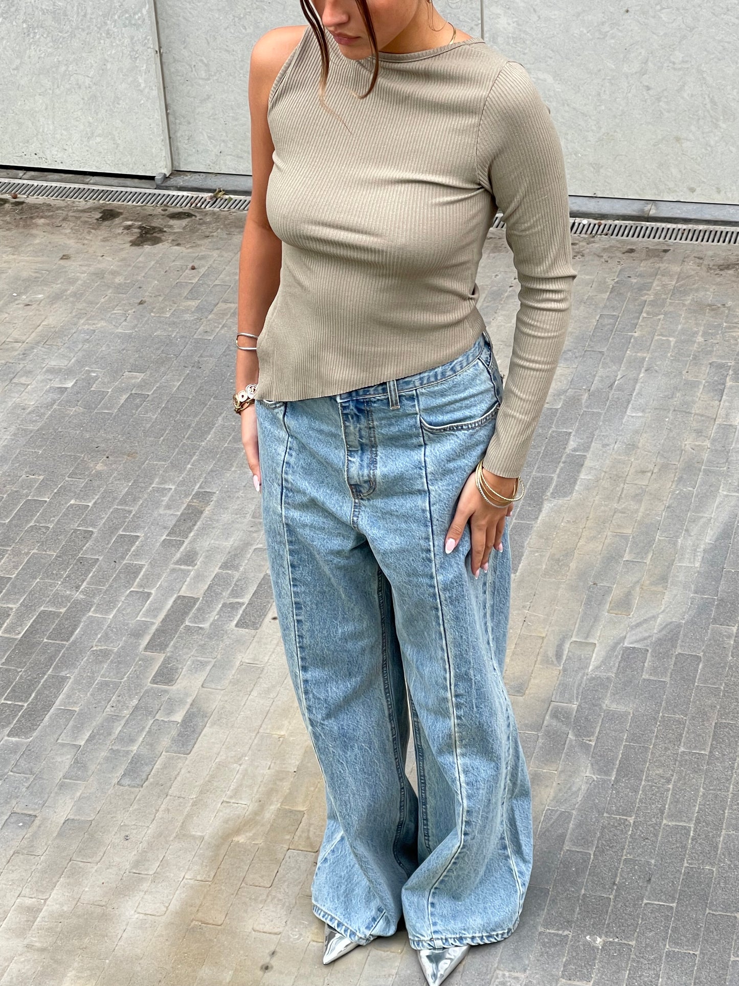 Flared Seam Detail Jeans Light Blue