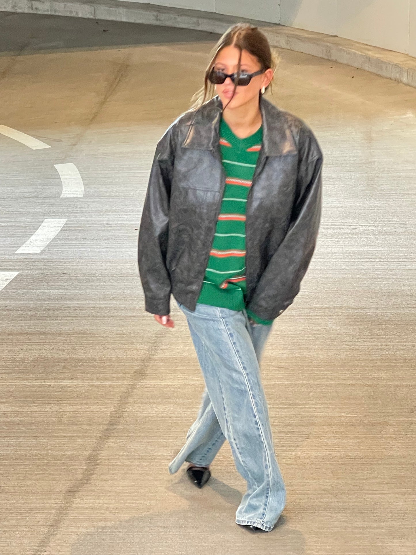 Striped Green Vneck Knit