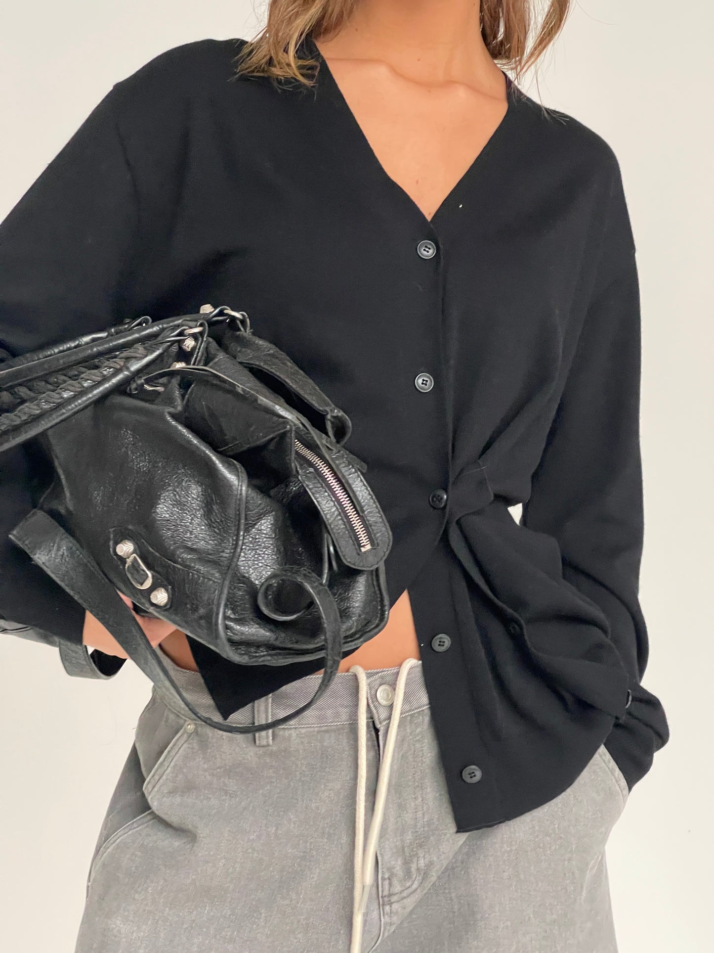 Side Buttoned Loose Cardigan Black