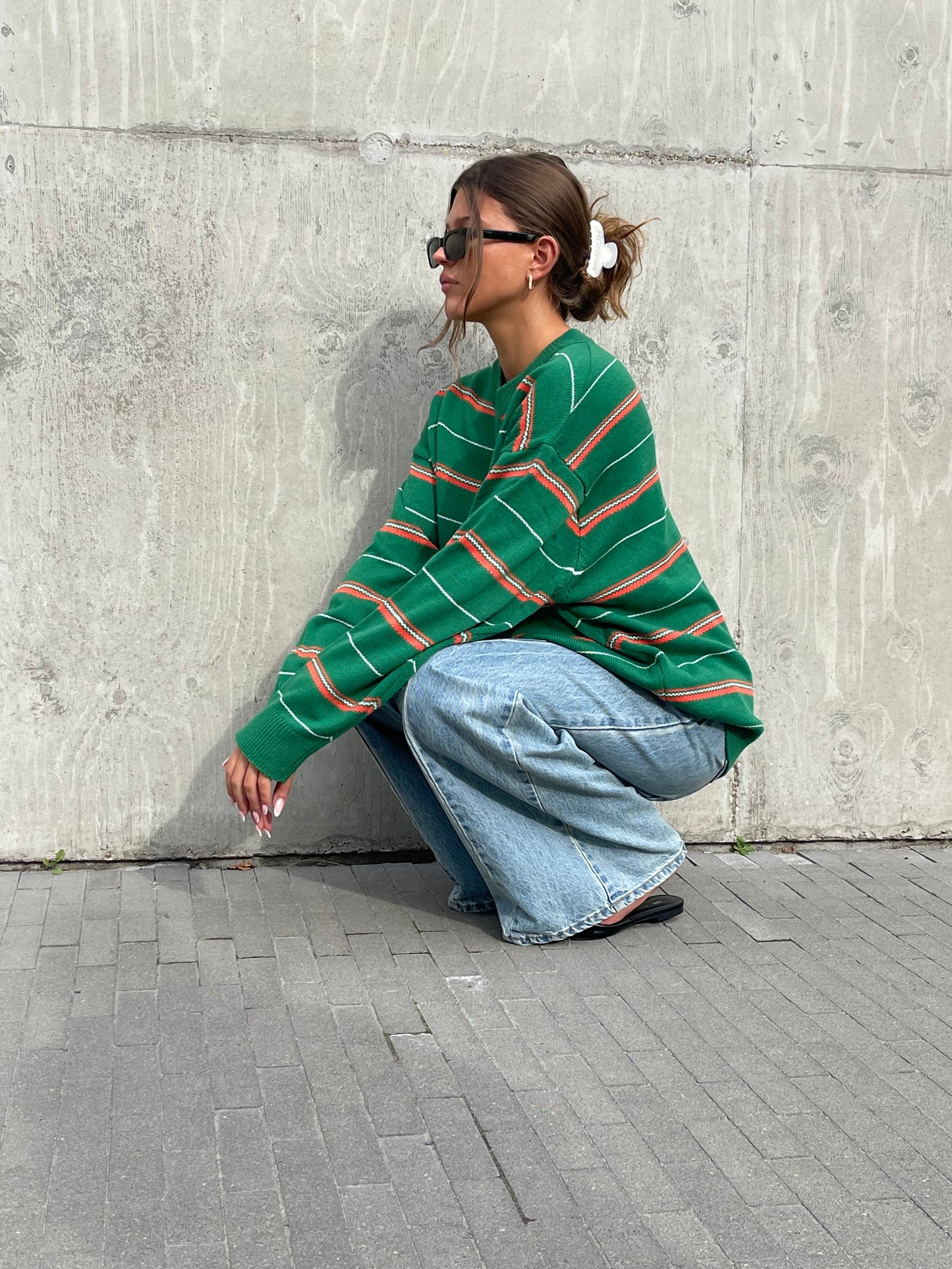 Striped Green Vneck Knit