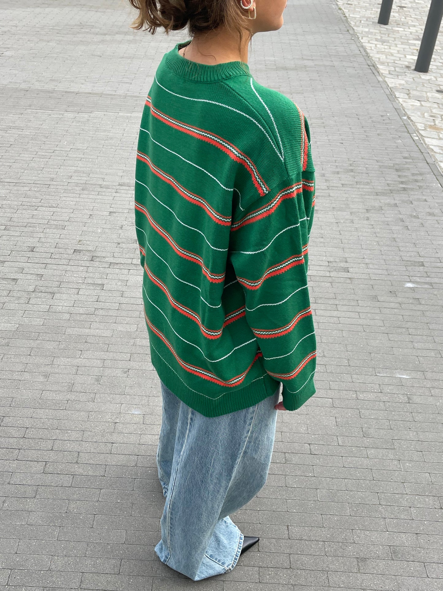Striped Green Vneck Knit