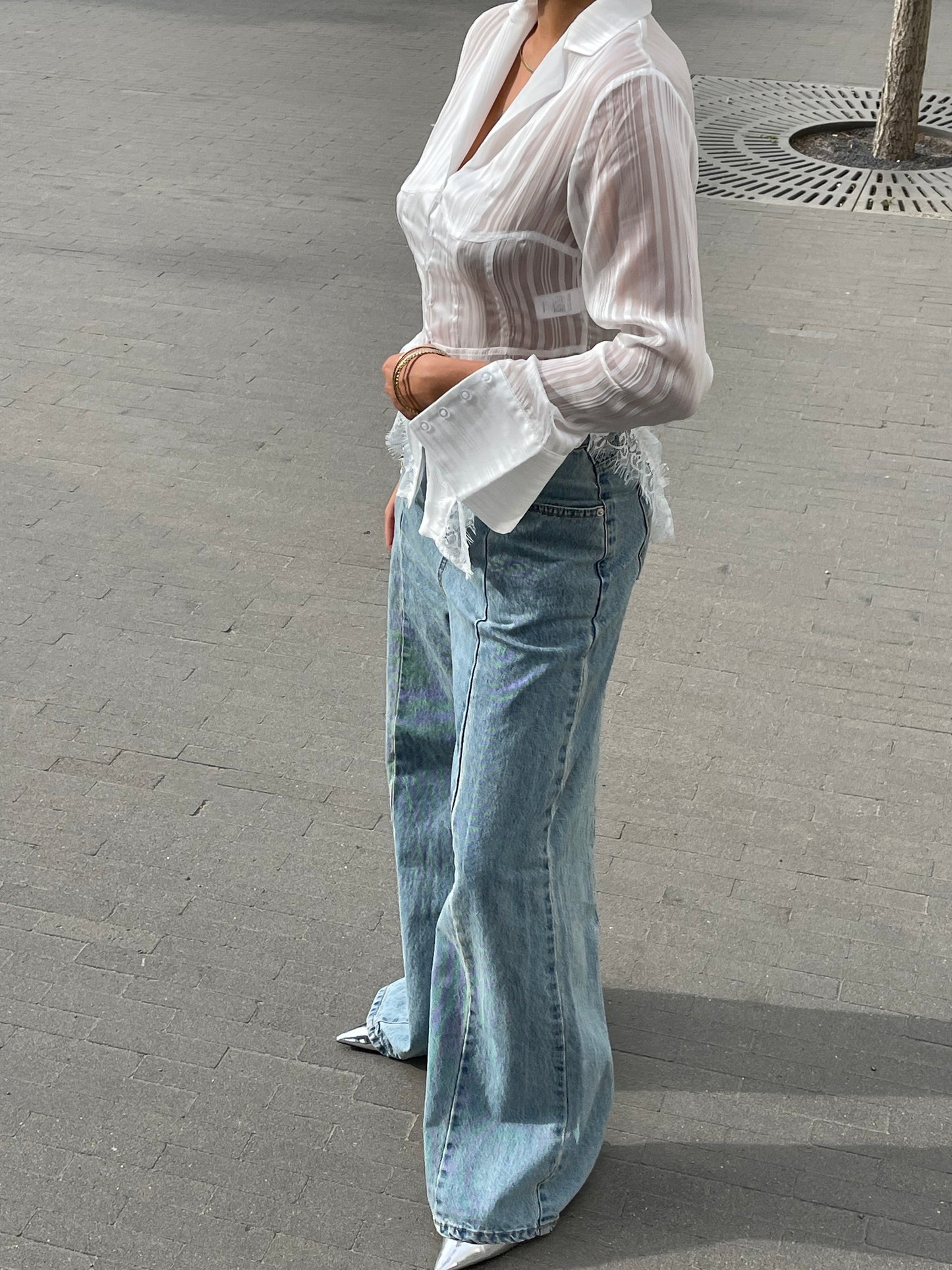 Lace Detail Shirt White