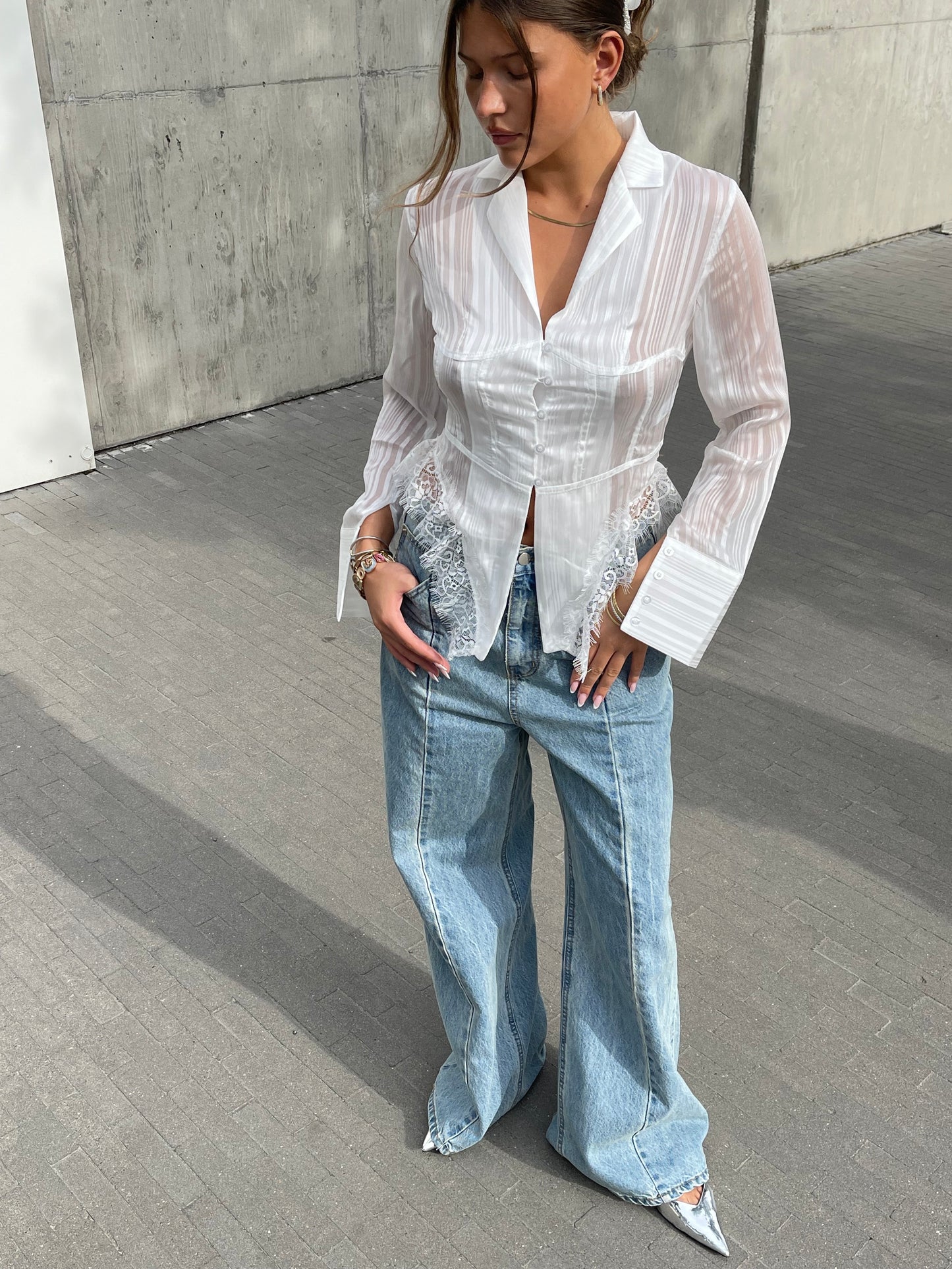 Lace Detail Shirt White