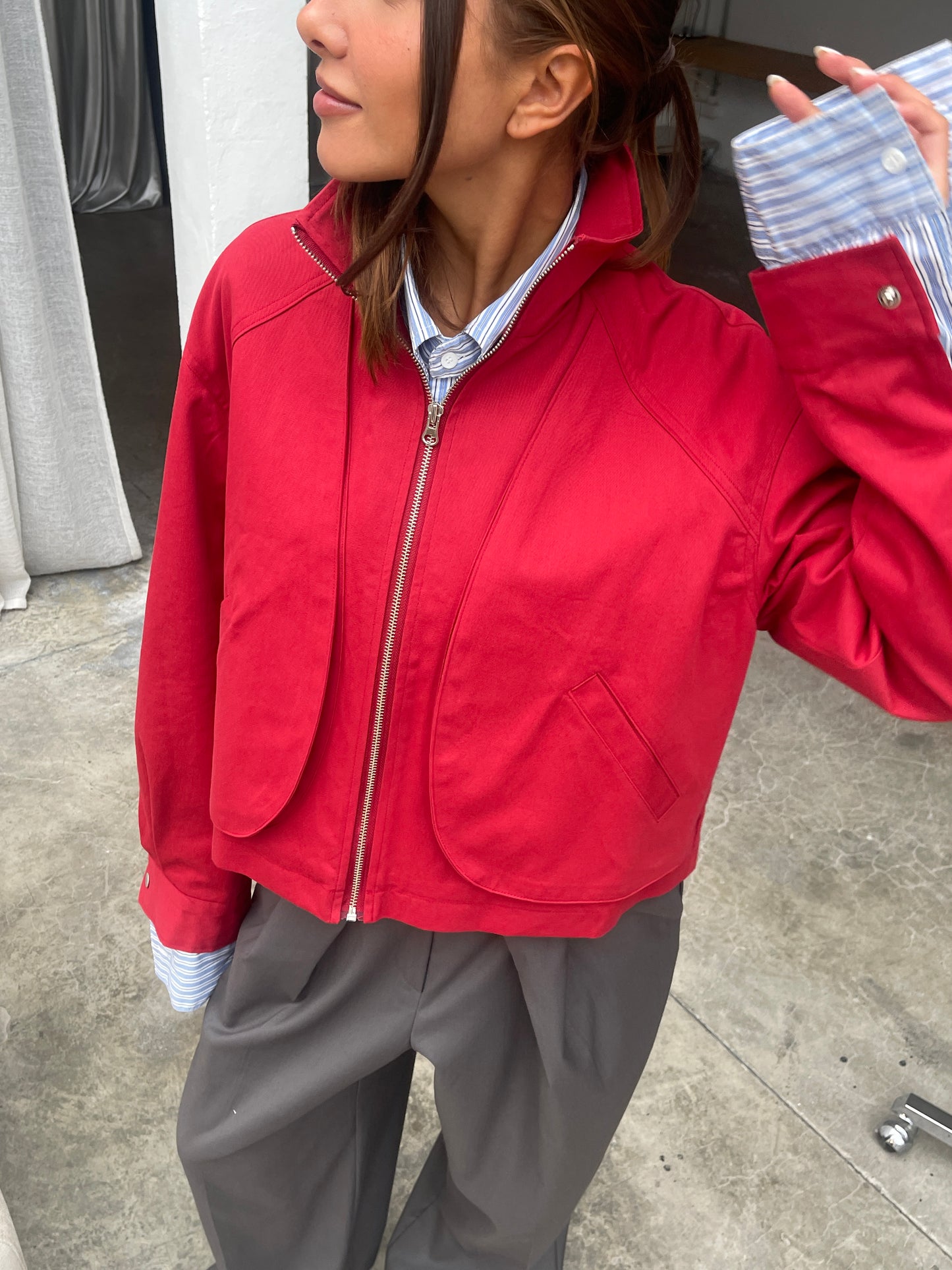 Collared Bomber Jacket Red