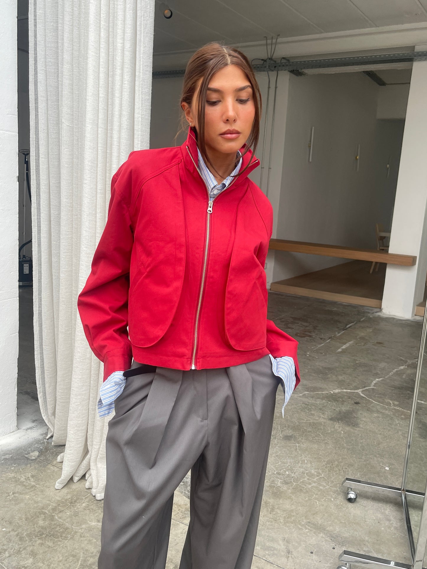 Collared Bomber Jacket Red