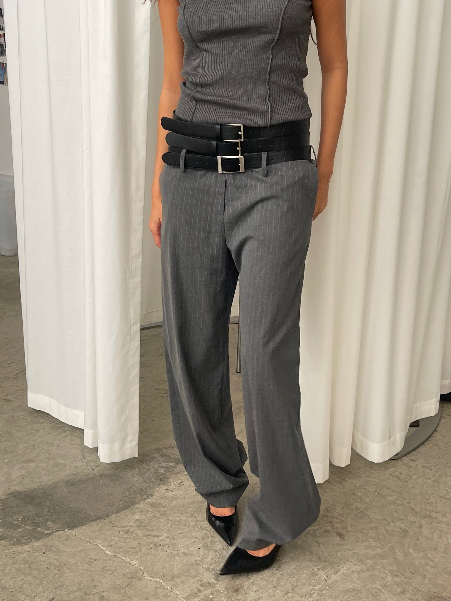 Pinstripe Tailored Pants Charcoal