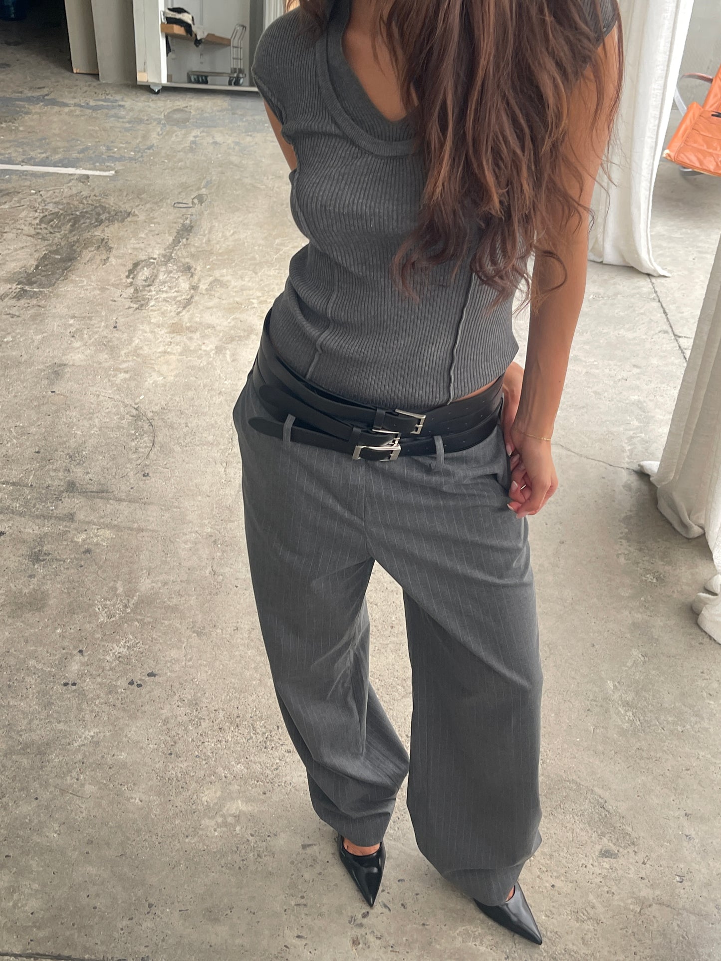 Pinstripe Tailored Pants Charcoal