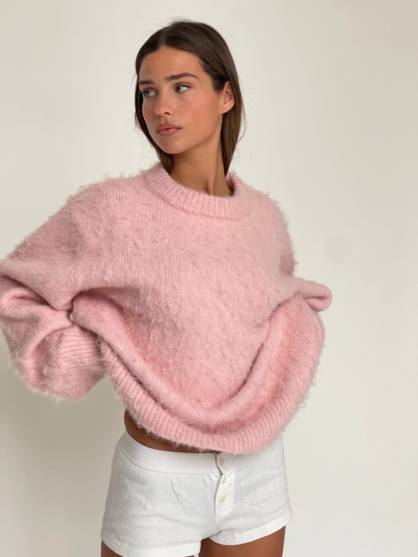 Oversized Wool Mix Jumper Pink