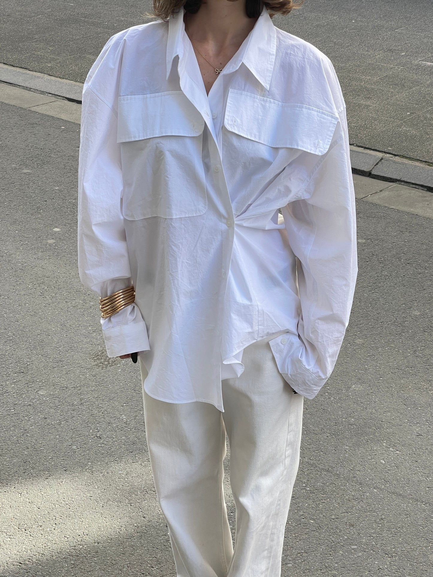 Oversized Side Buttoned Shirt White