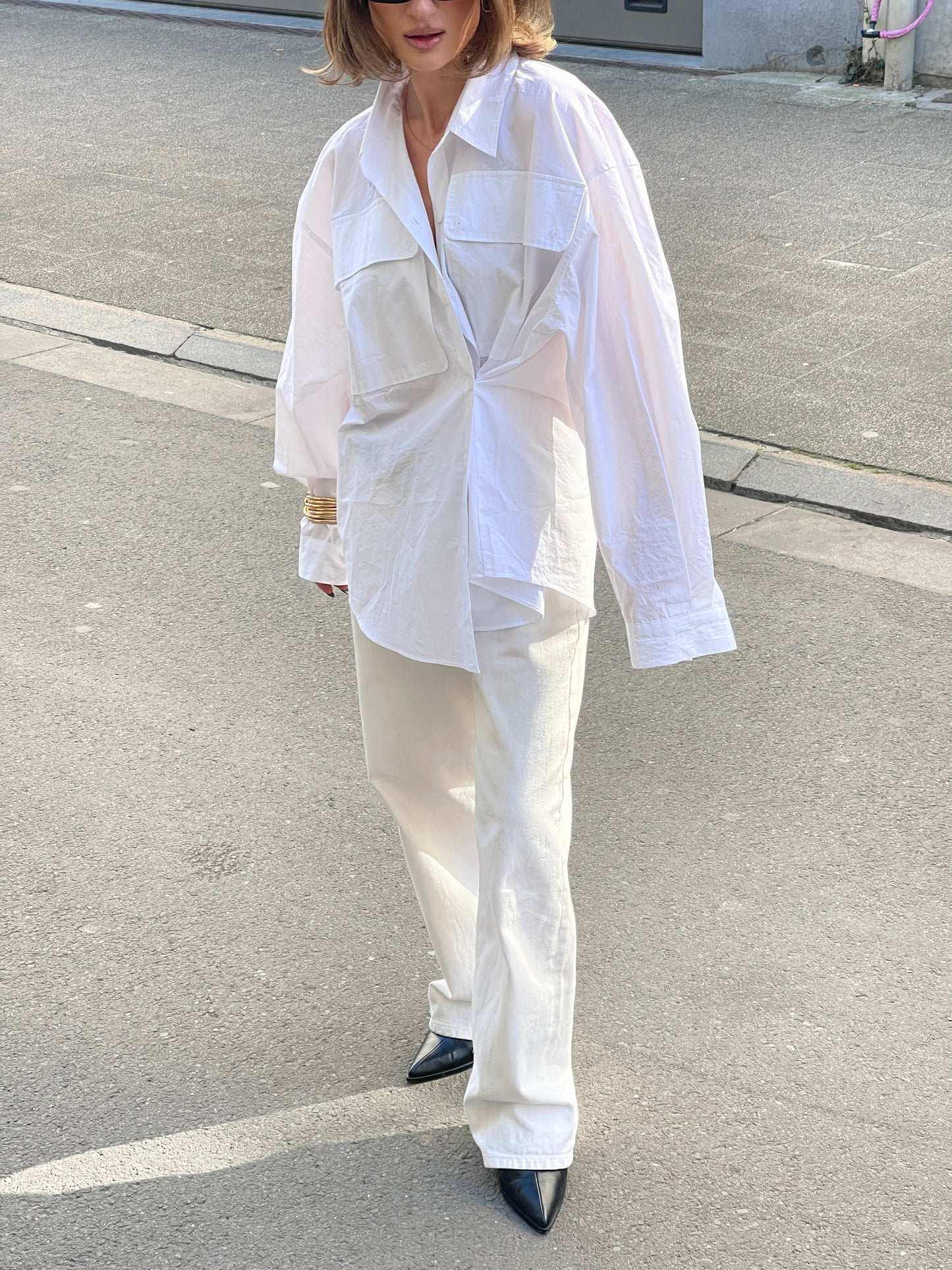 Oversized Side Buttoned Shirt White