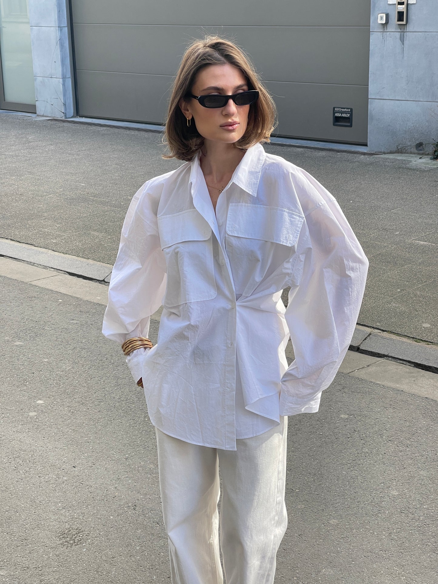 Oversized Side Buttoned Shirt White