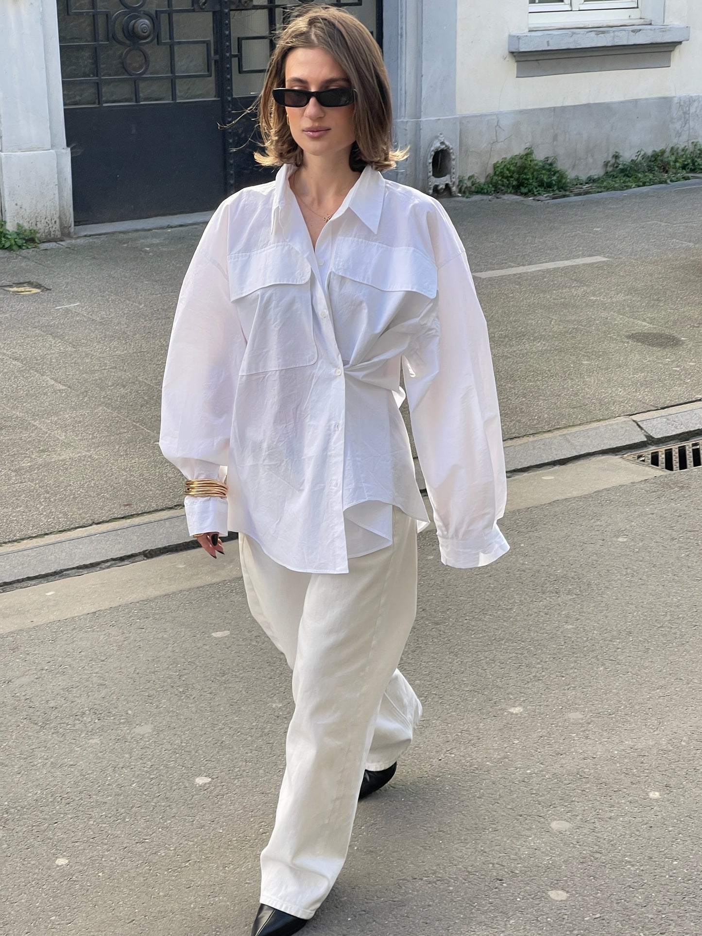 Oversized Side Buttoned Shirt White