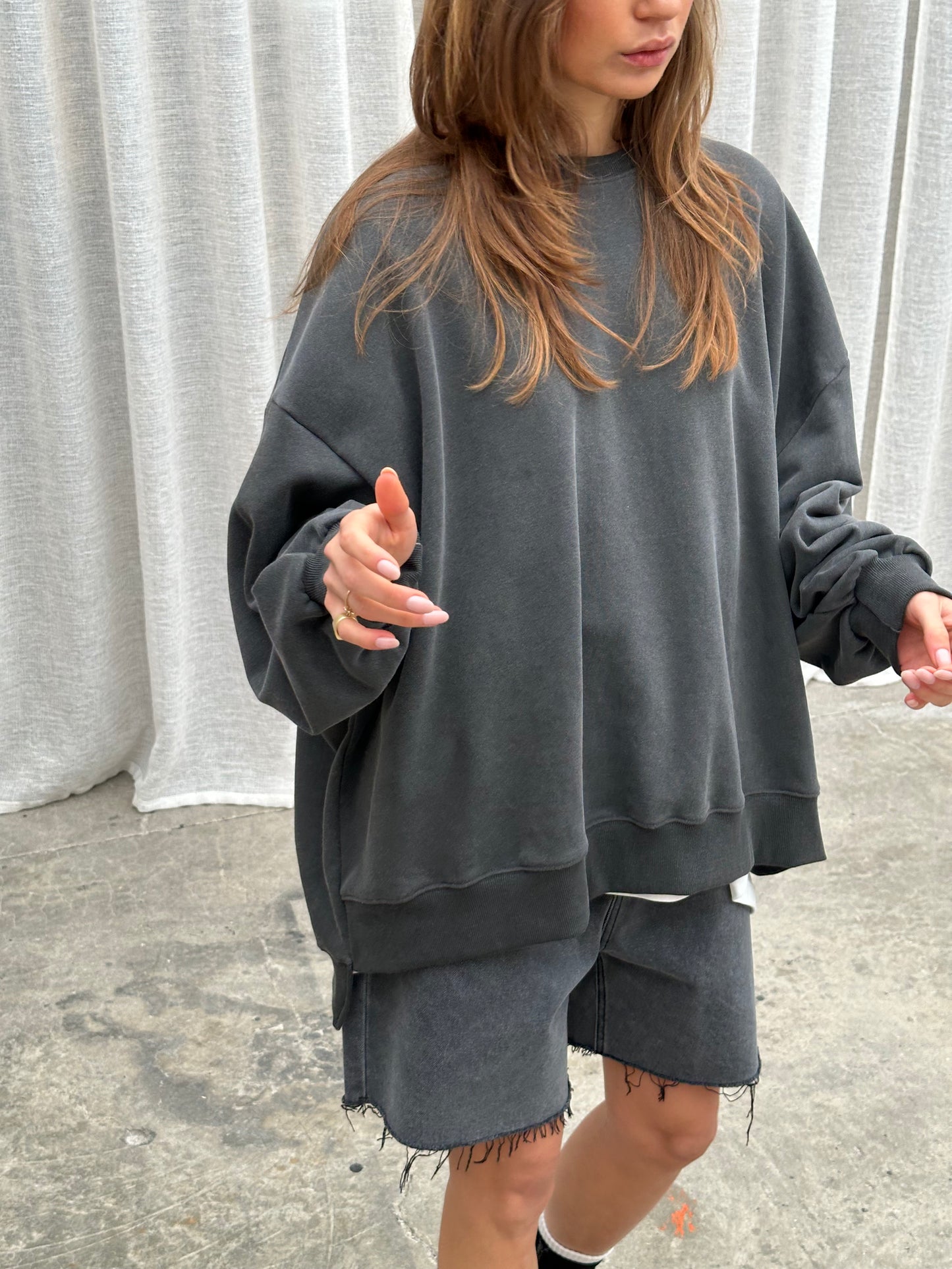 Oversized Basic Sweatshirt Dark Grey