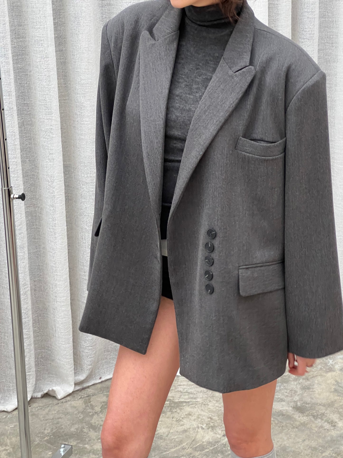 Oversized Multi Button Blazer Charcoal