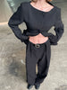Front Pleated Belted Tailored Pants Black