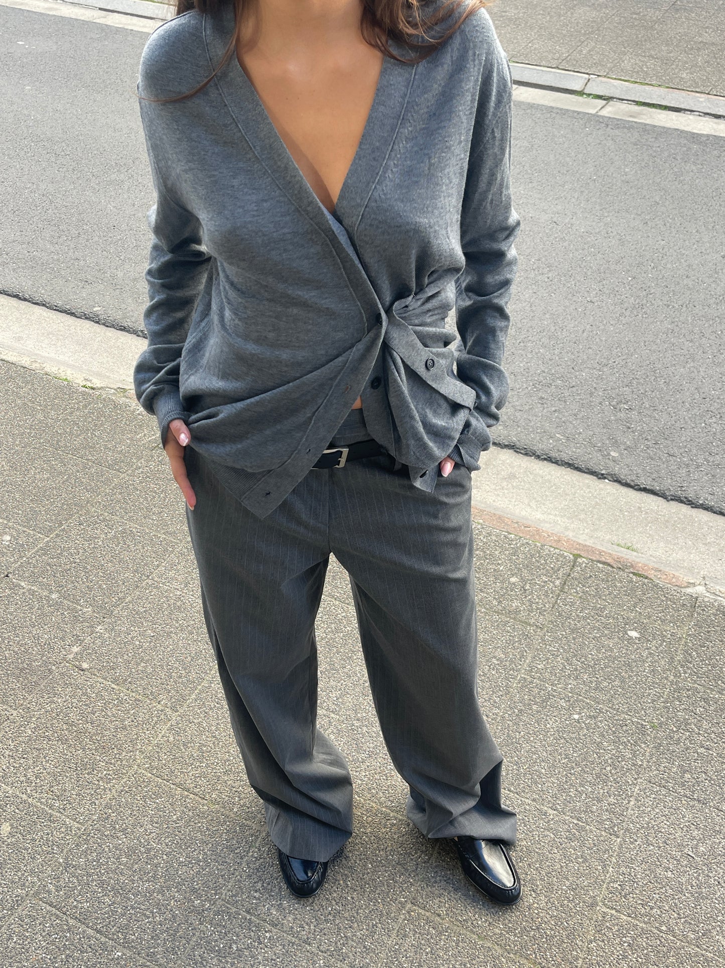 Pinstripe Tailored Pants Charcoal