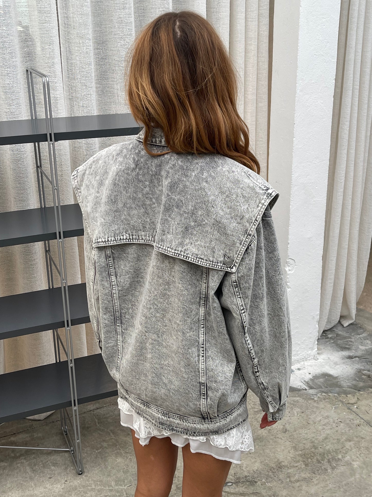 Collar Detail Denim Jacket Grey
