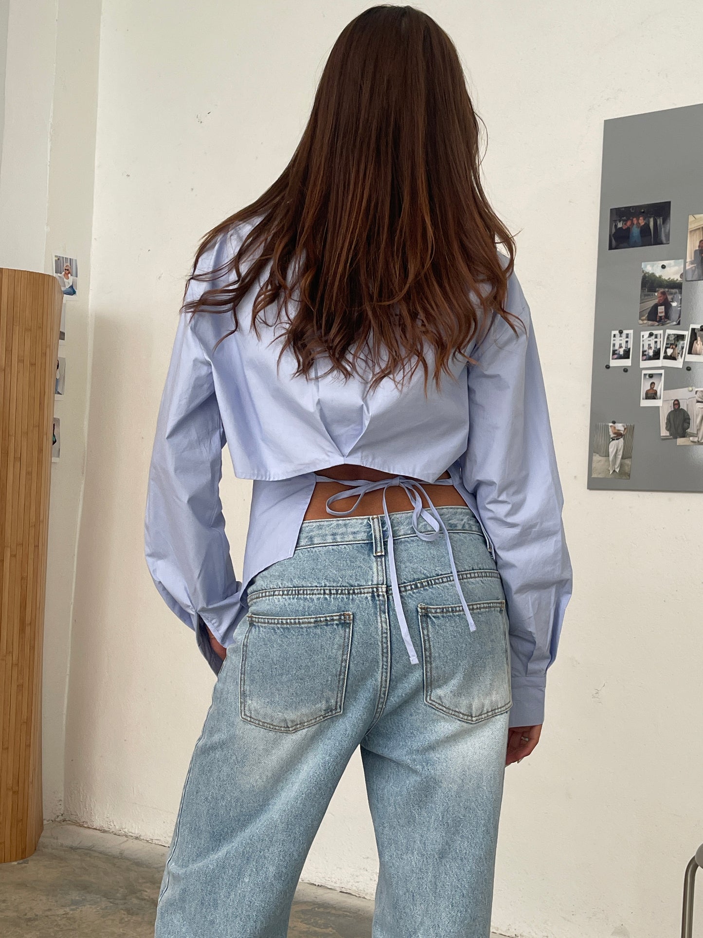Open Back String Detail Shirt Sky Blue