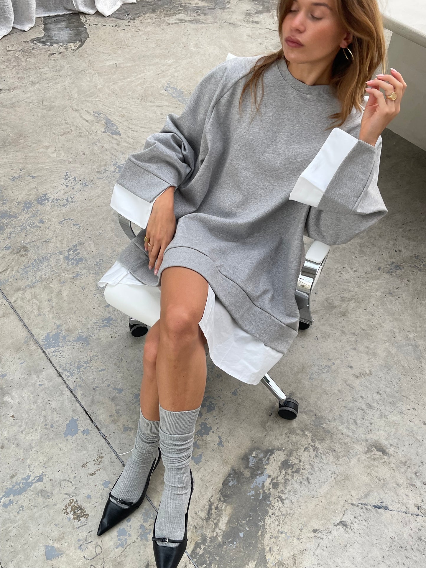 Shirt Sleeved Sweater Dress Grey