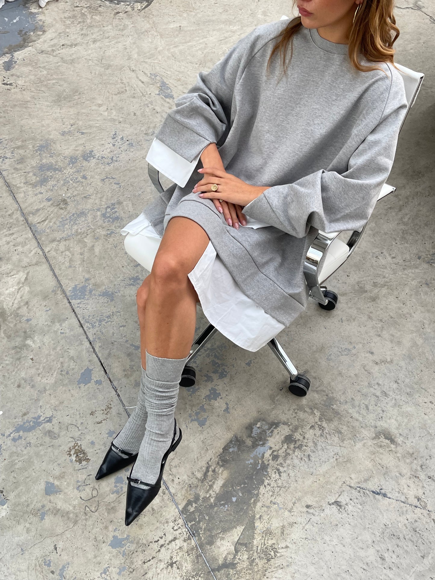 Shirt Sleeved Sweater Dress Grey