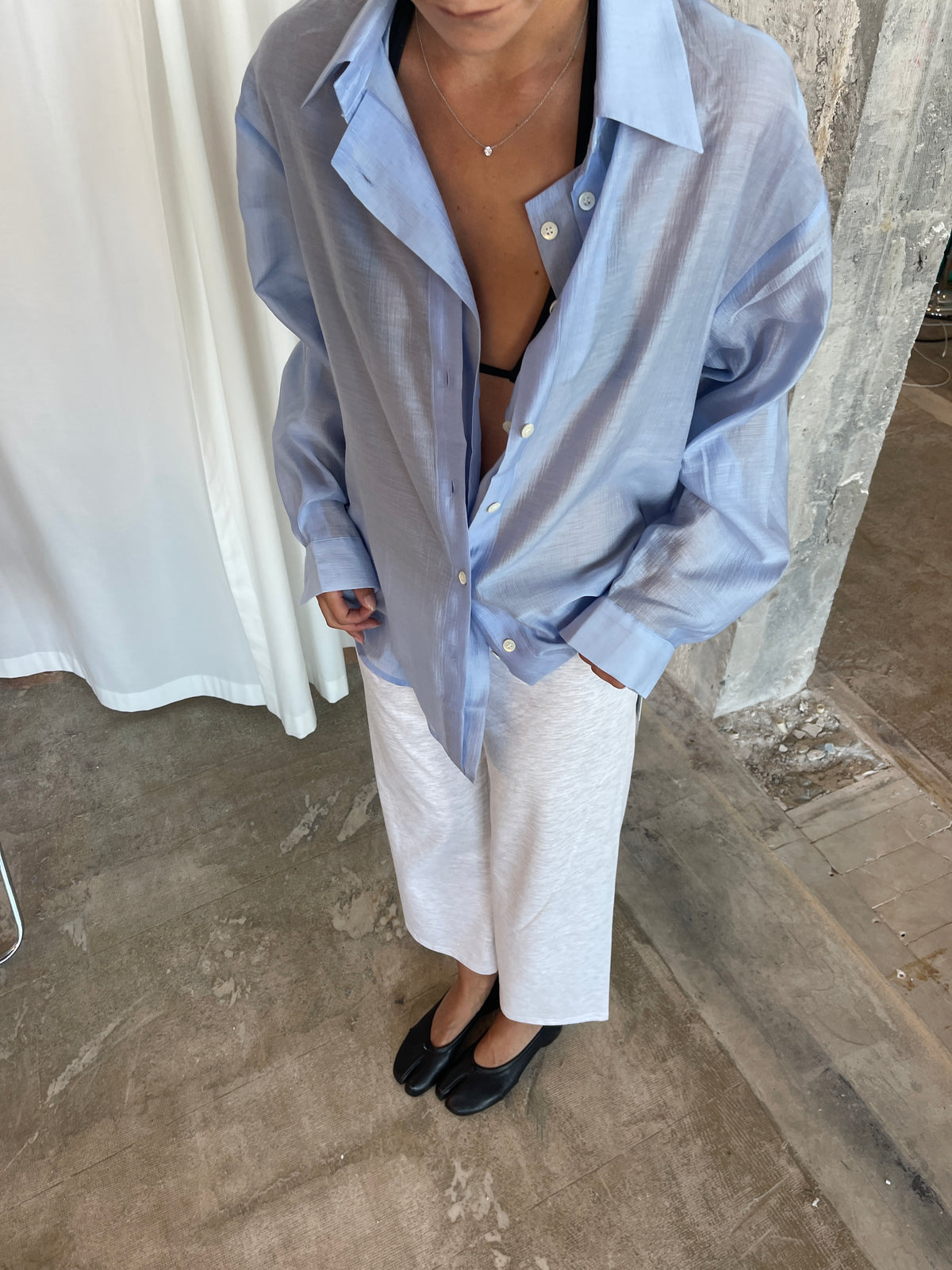 Oversized Double Button Shirt Blue