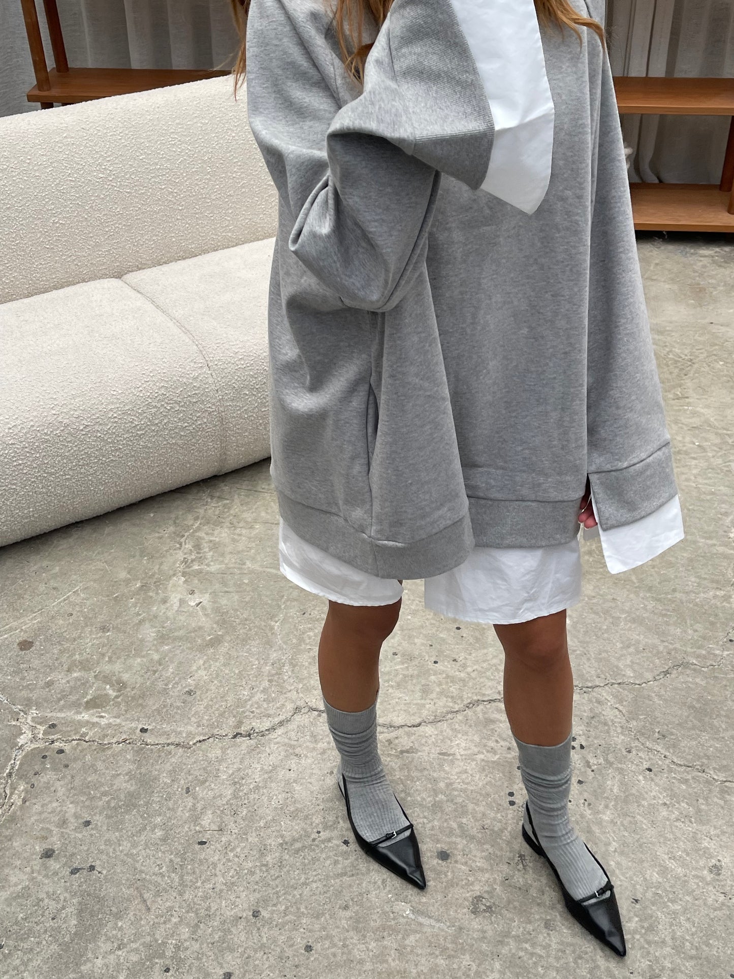 Shirt Sleeved Sweater Dress Grey