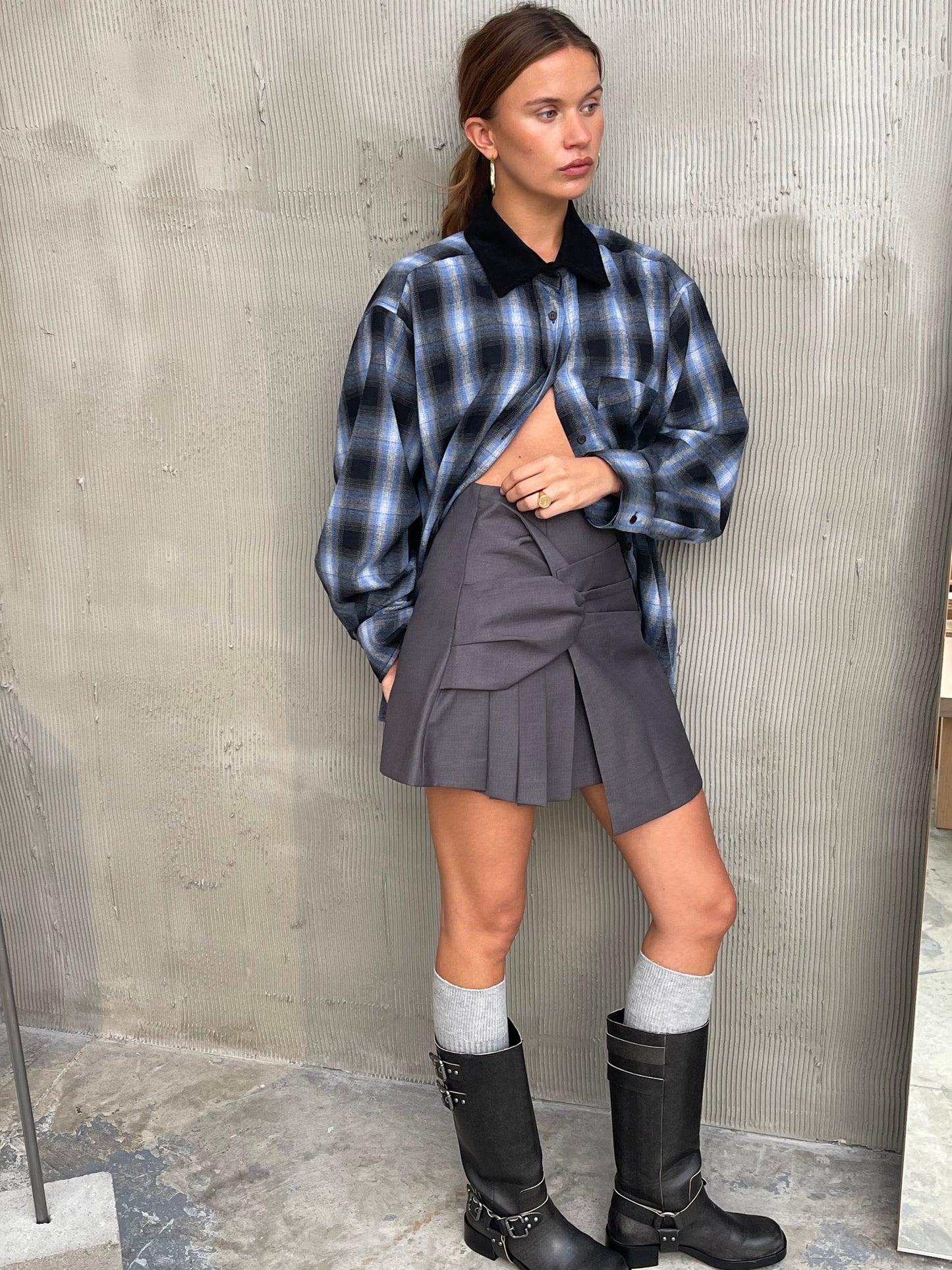 Twisted Side Pleated Skirt Grey