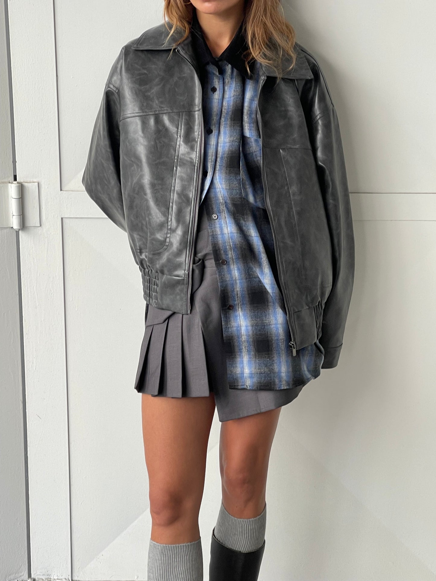 Oversized Plaid Flannel Shirt Blue