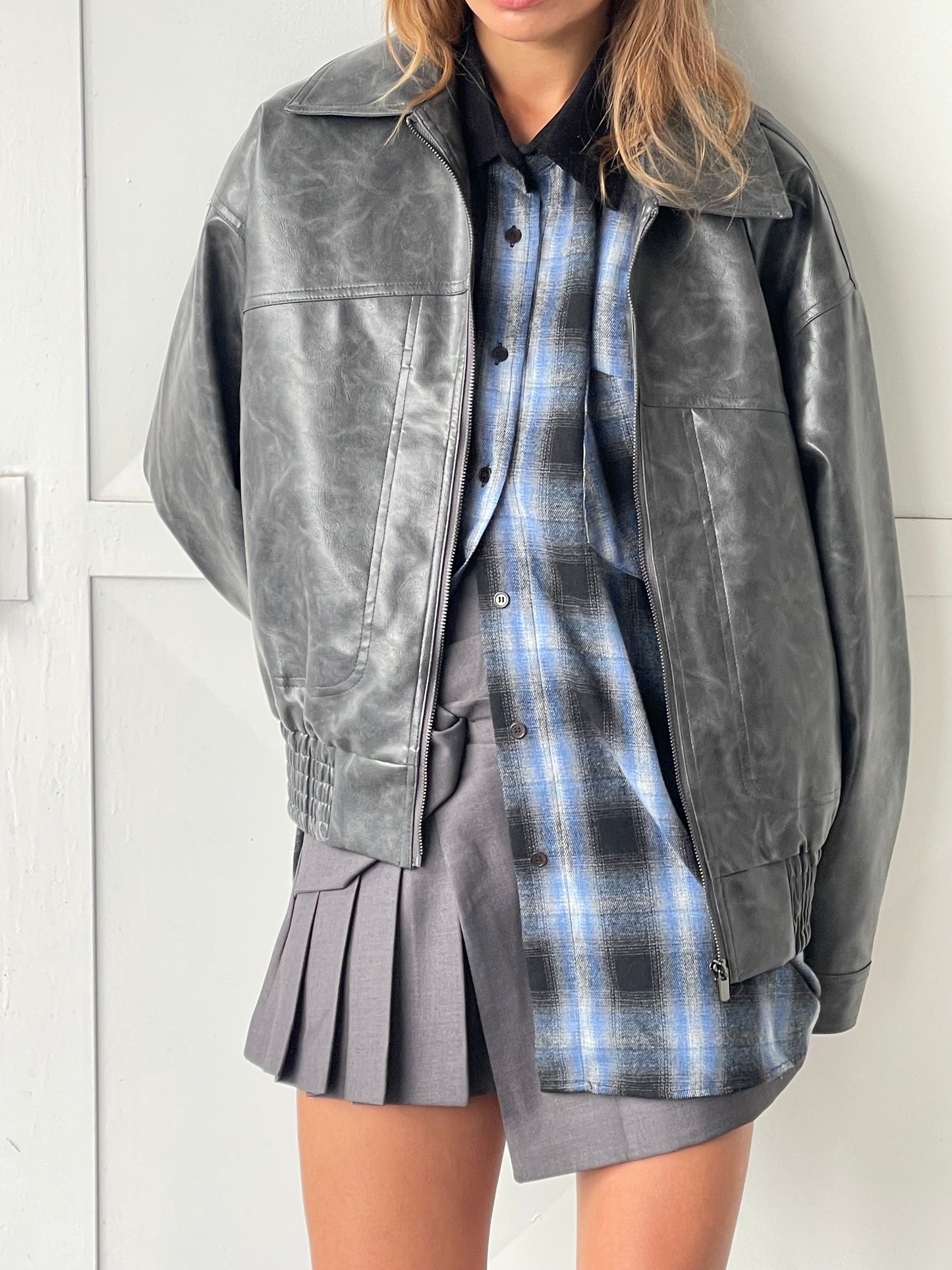 Oversized Plaid Flannel Shirt Blue