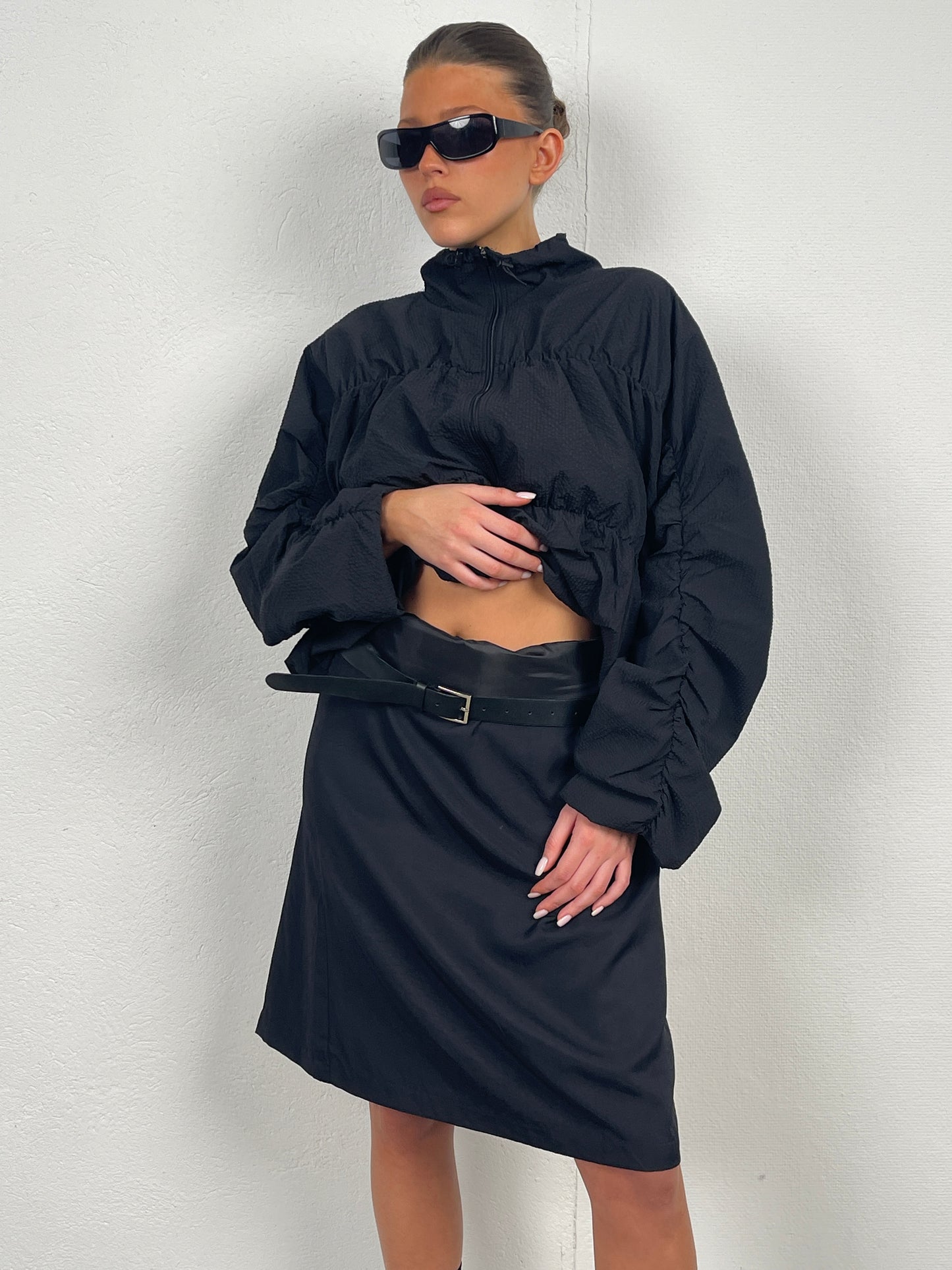 Stitched Textured Jacket Black