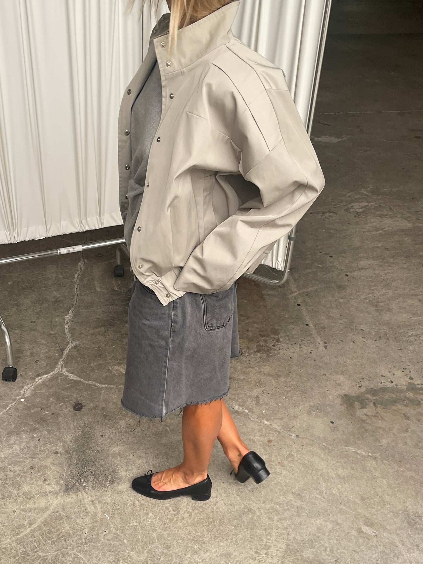 High Neck Belted Jacket Sage Green