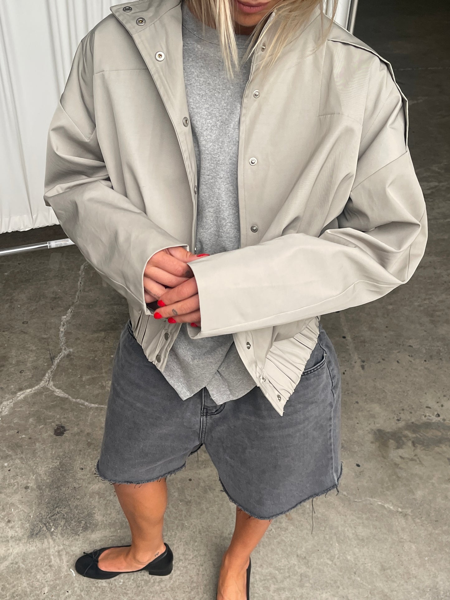 High Neck Belted Jacket Sage Green