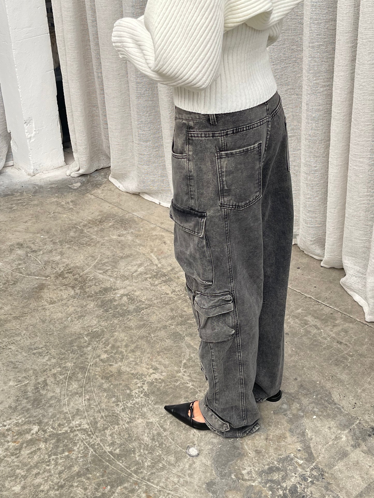 Multi Pocket Cargo Jeans Faded Black