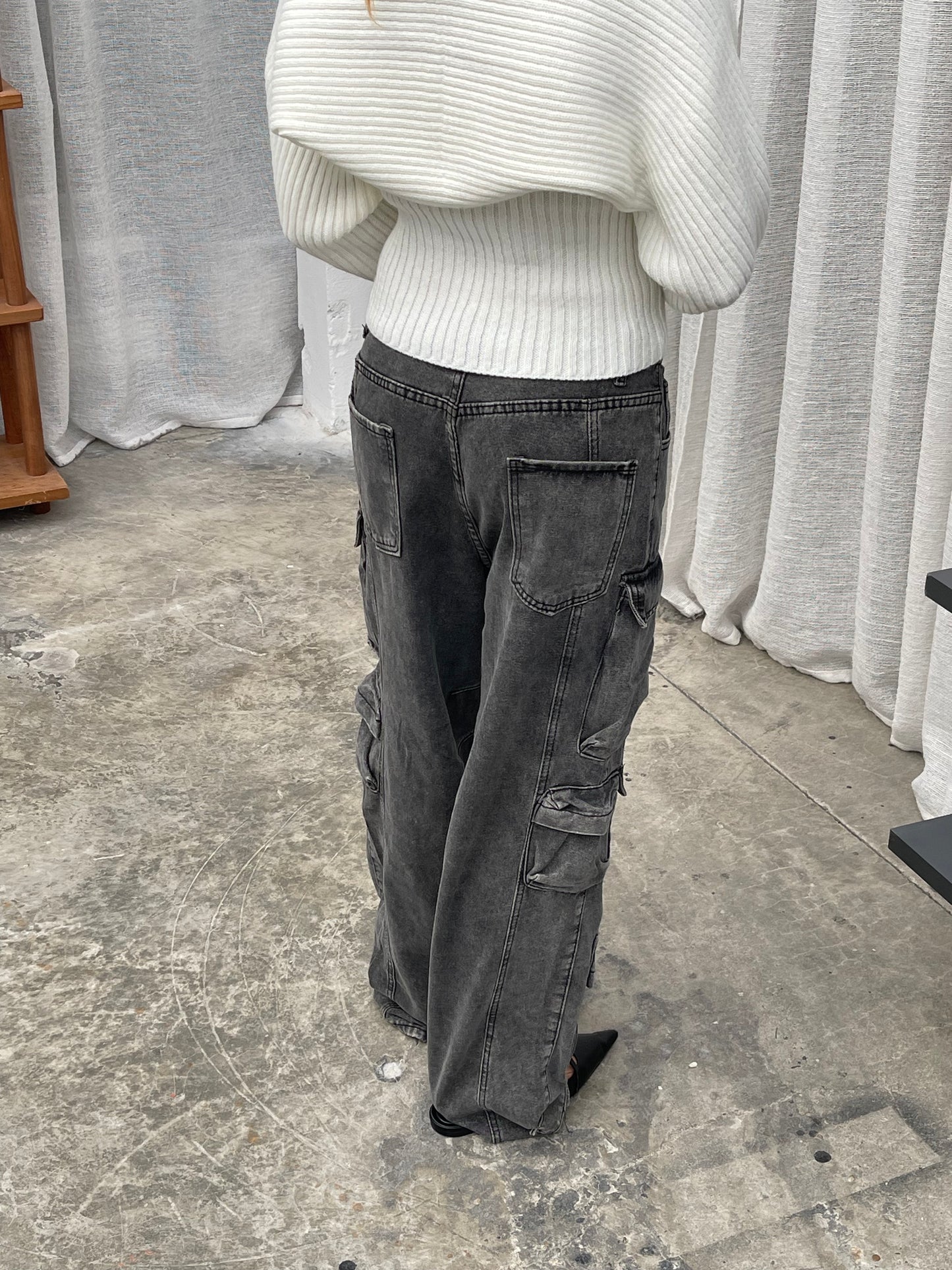 Multi Pocket Cargo Jeans Faded Black