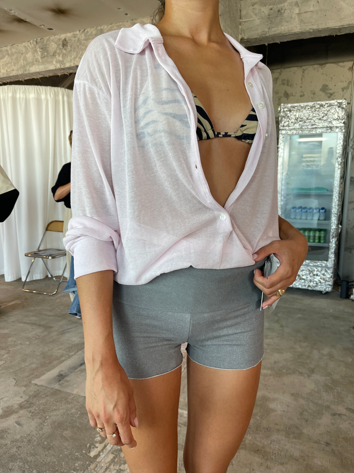 Collared Sheer Longsleeve Top Baby Pink