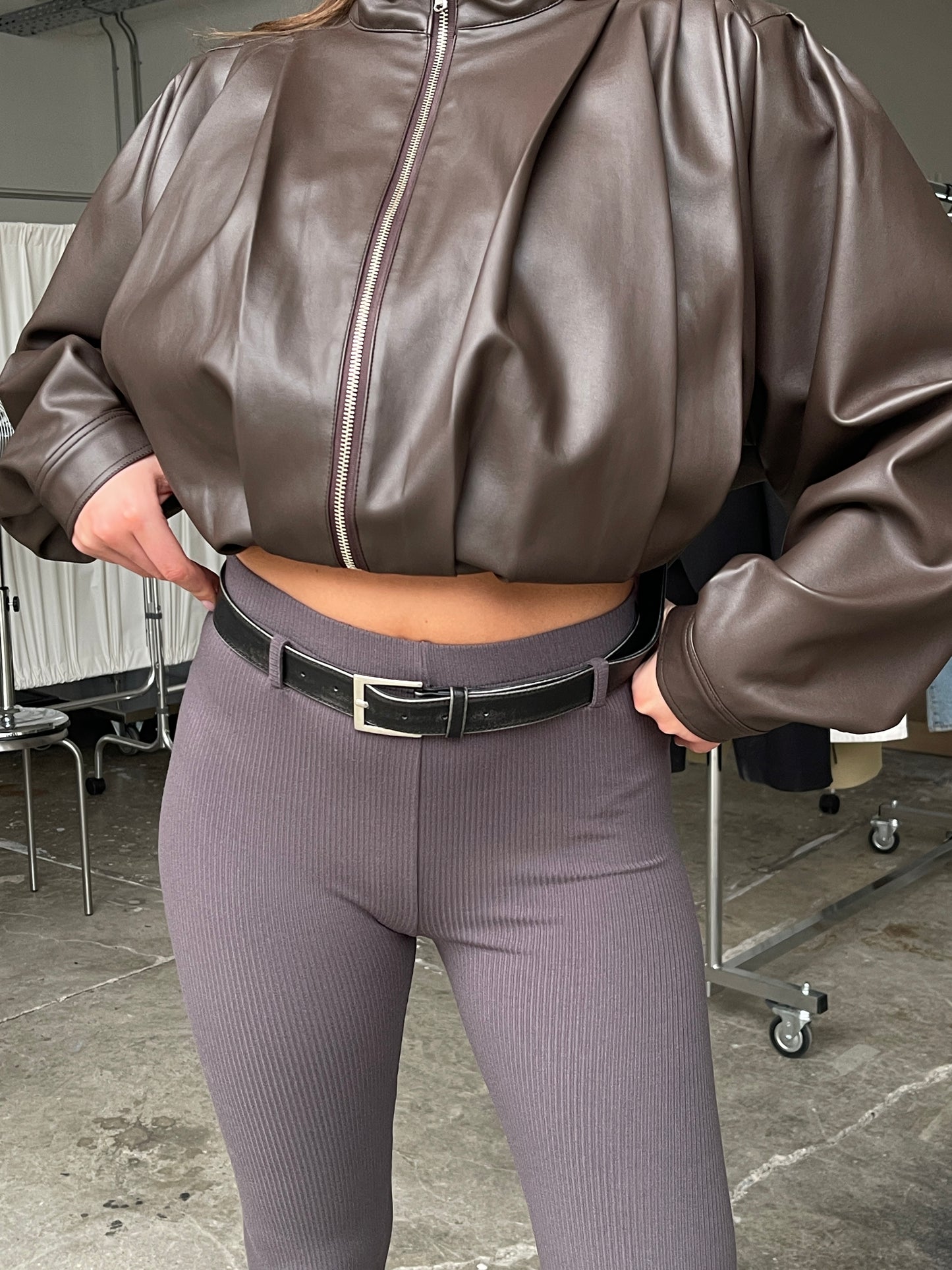 Washed Leather Look Belt Black
