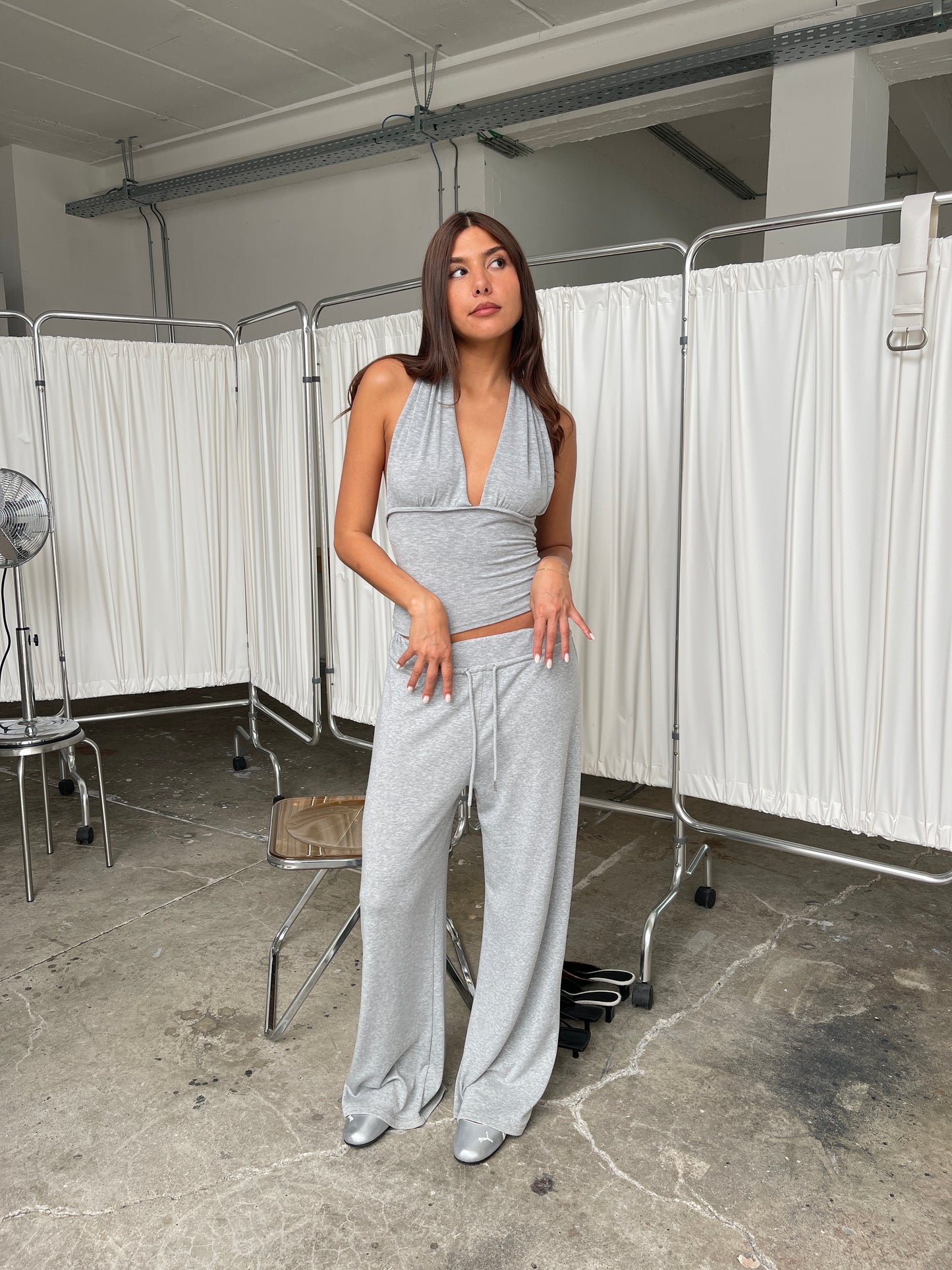 Deep Halter Neck Top Grey