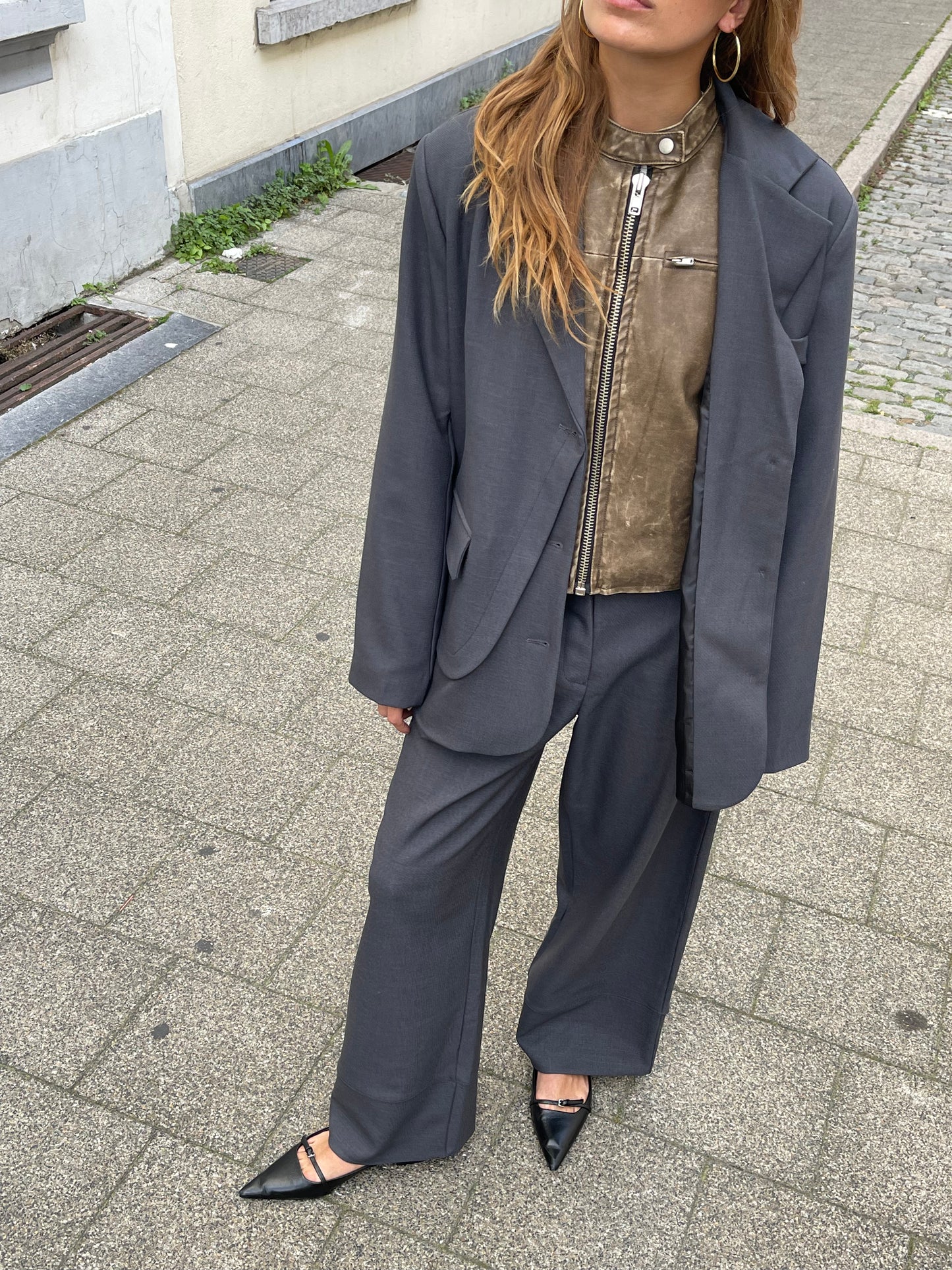 Zipper Pockets Washed Jacket Brown